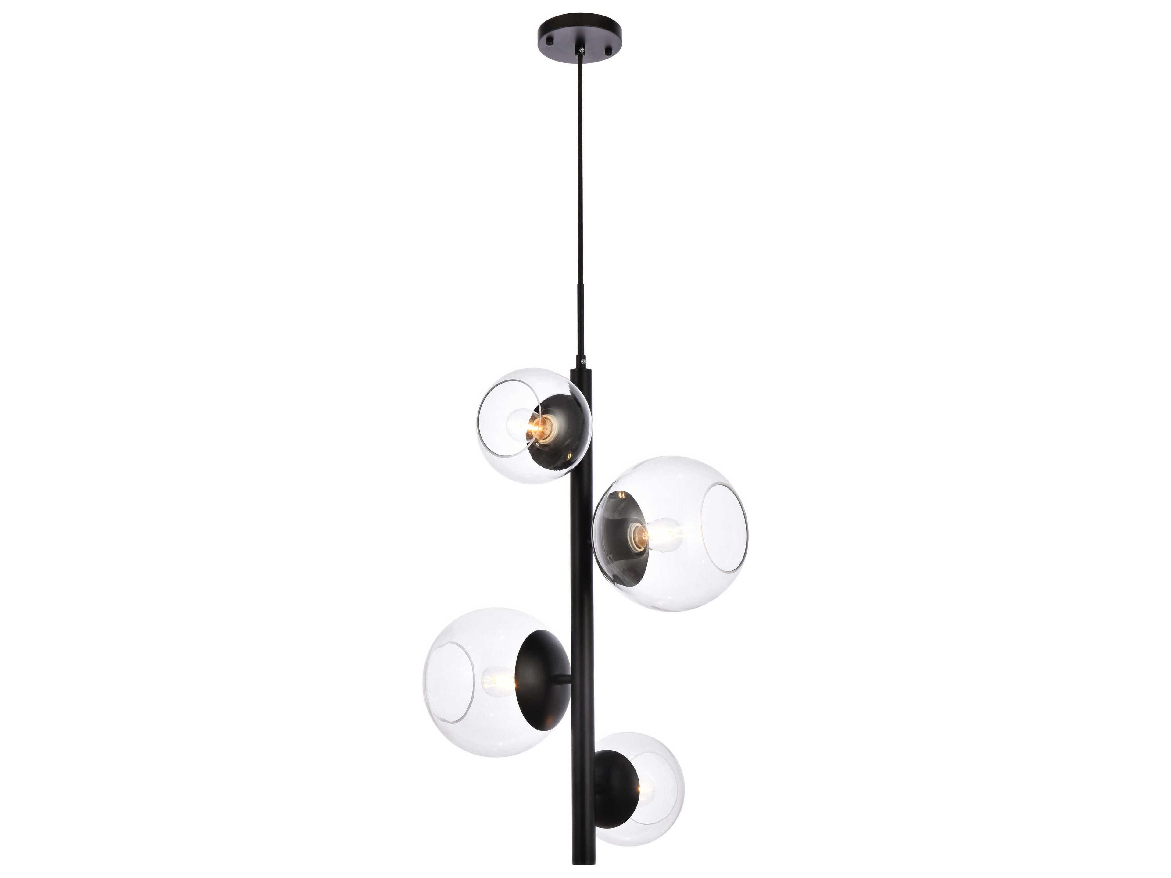Wells 4-Light Black And Clear Glass Globe Pendant
