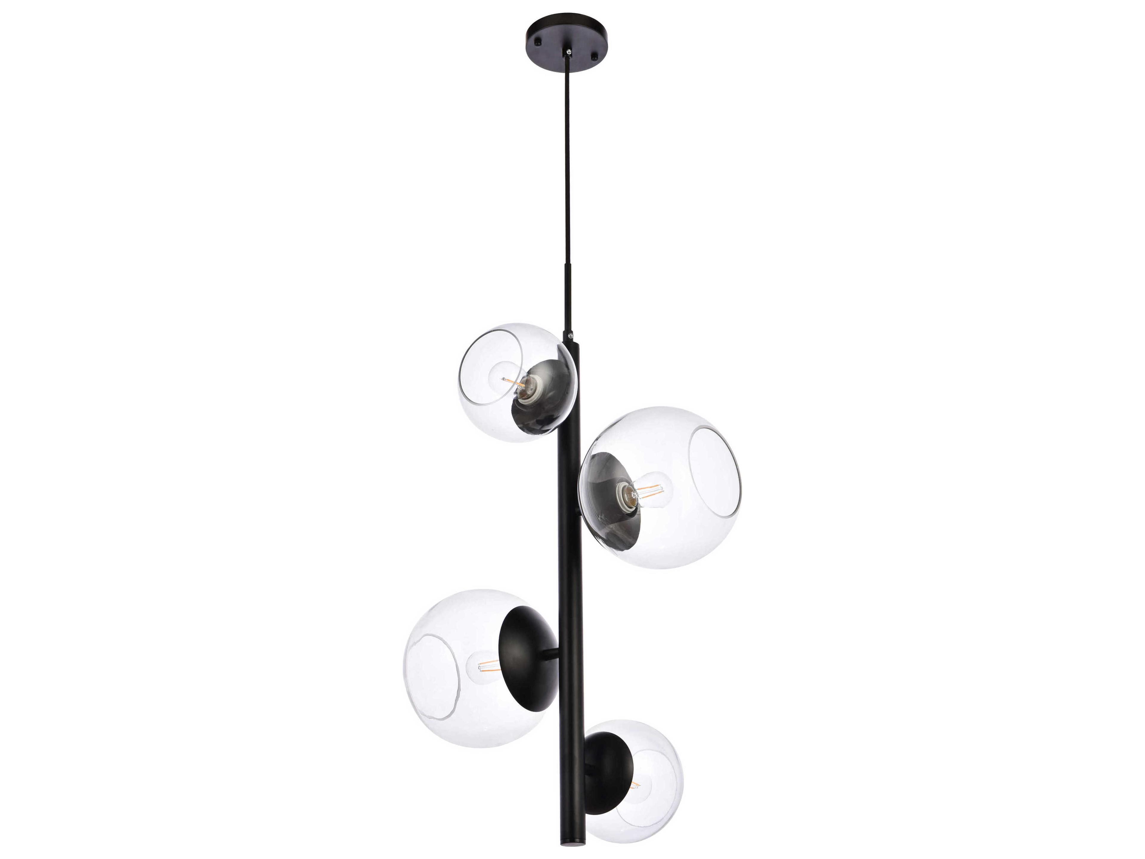 Elegant Lighting Wells 4-Light Black And Clear Glass Globe Pendant
