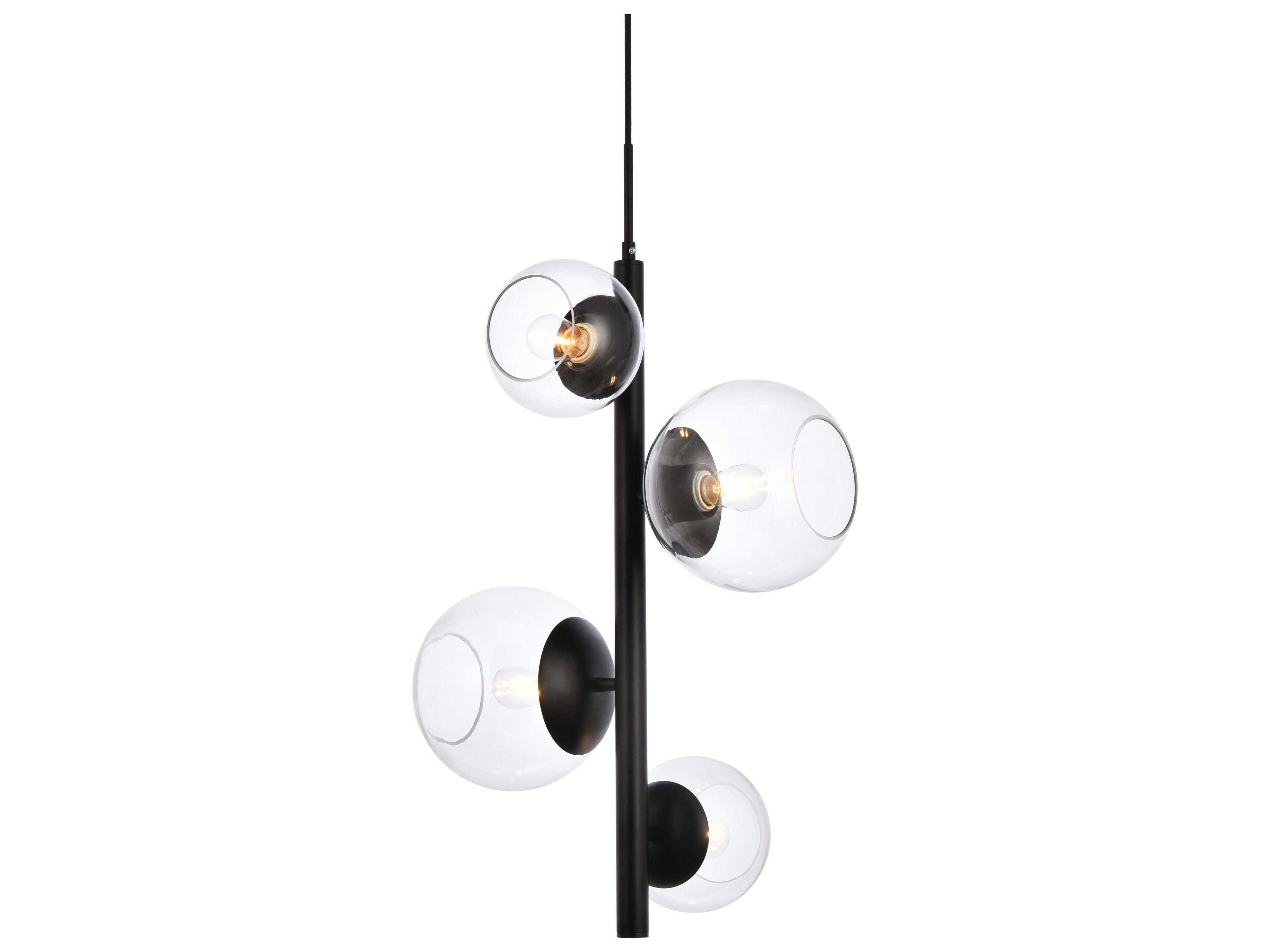 Elegant Lighting Wells 4-Light Black And Clear Glass Globe Pendant