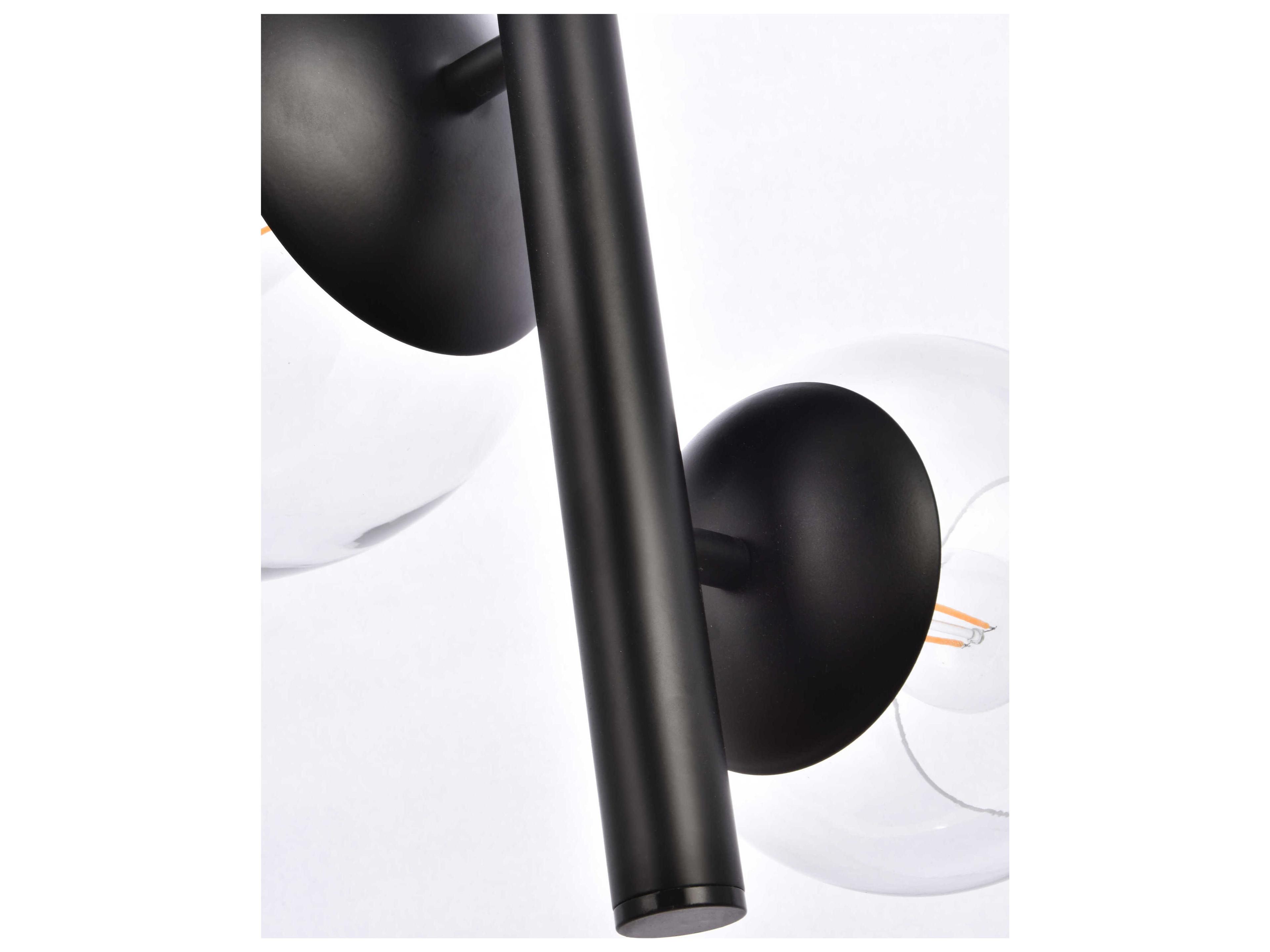 Elegant Lighting Wells 4-Light Black And Clear Glass Globe Pendant