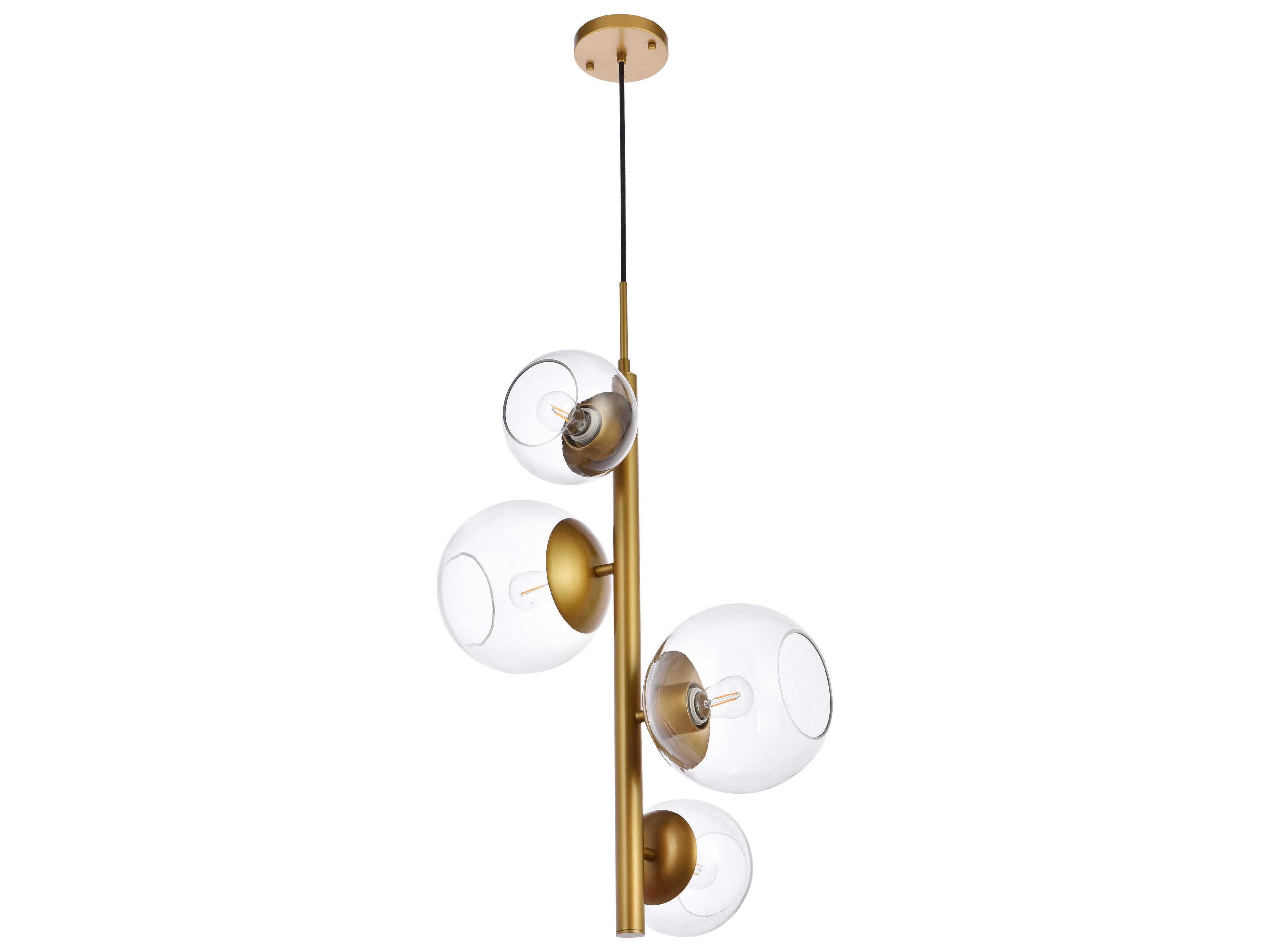 Elegant Lighting Wells 4-Light Brass And Clear Glass Globe Pendant