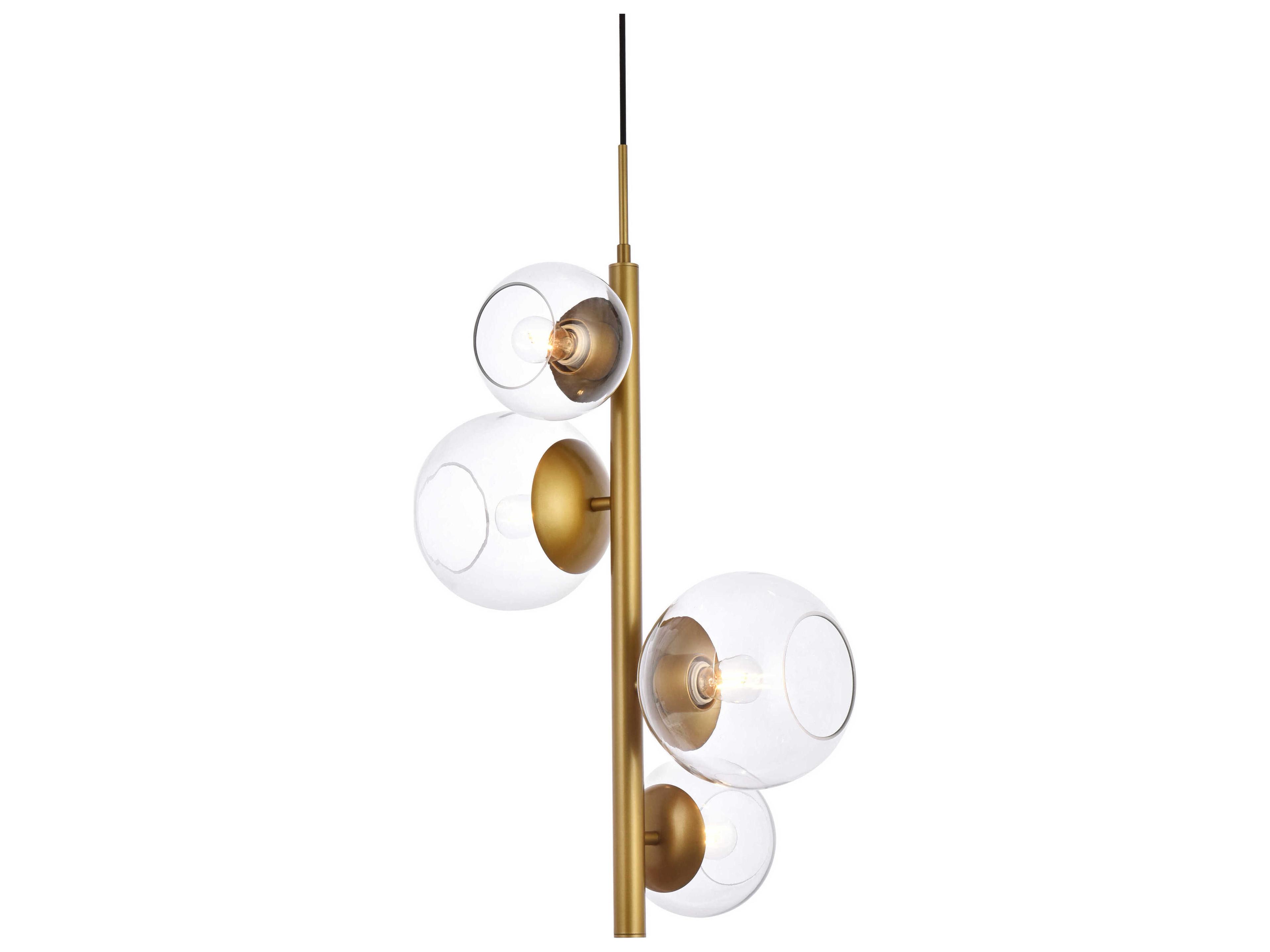 Elegant Lighting Wells 4-Light Brass And Clear Glass Globe Pendant