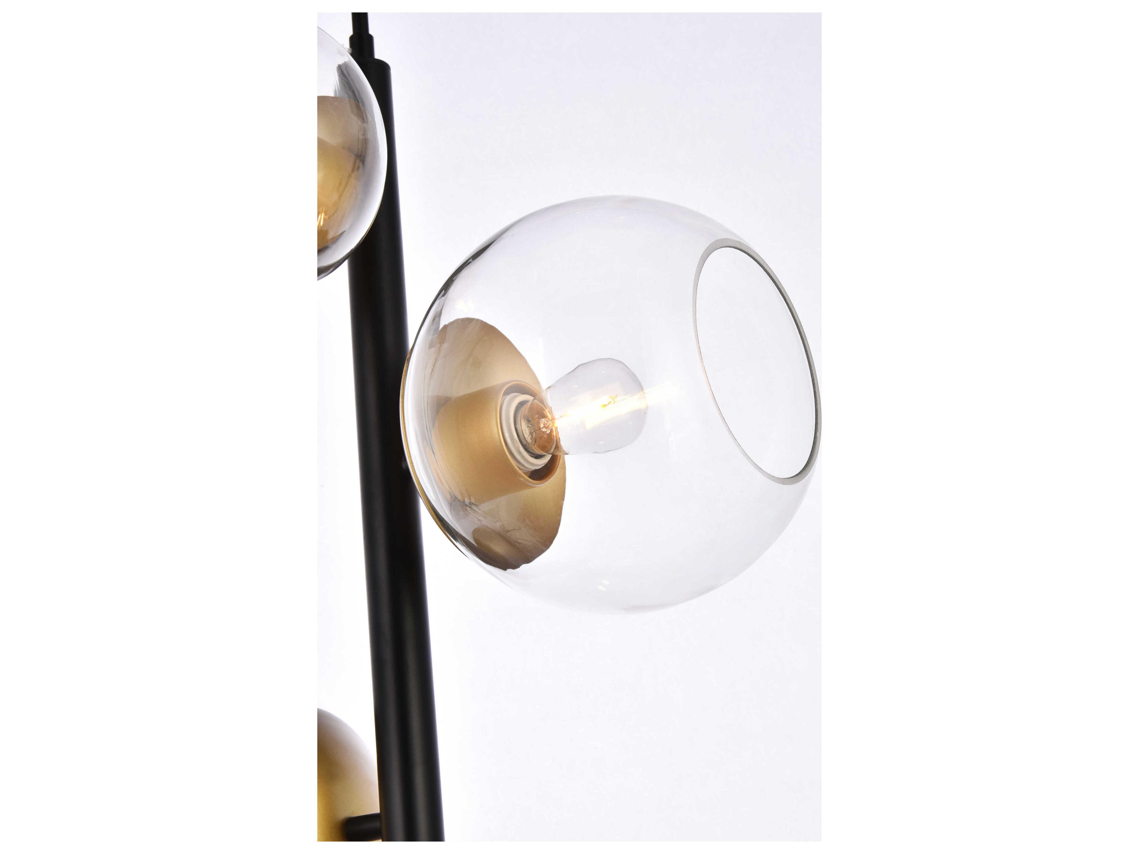 Elegant Lighting Wells 4-Light Black And Brass Clear Glass Globe Pendant