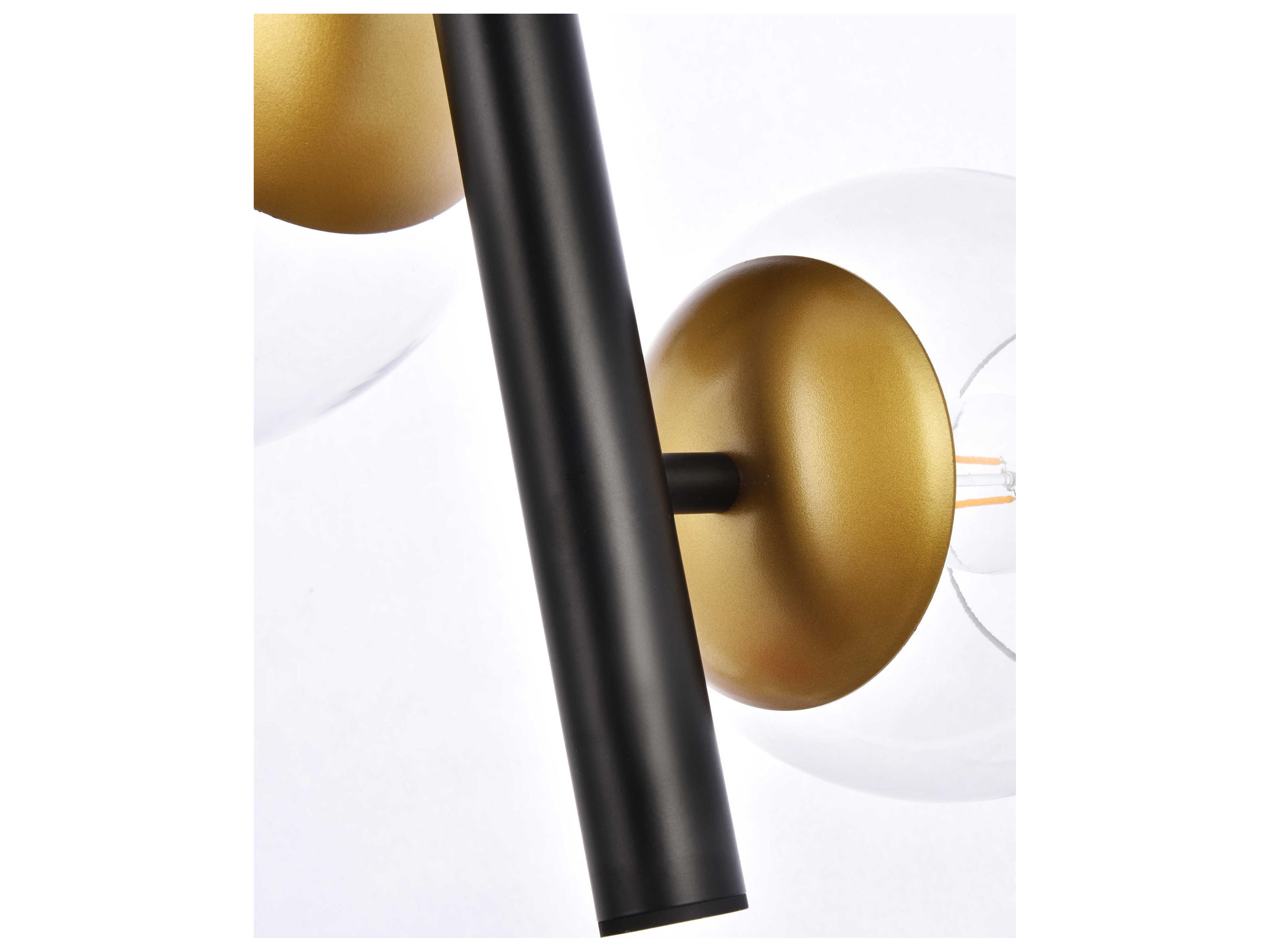 Elegant Lighting Wells 4-Light Black And Brass Clear Glass Globe Pendant