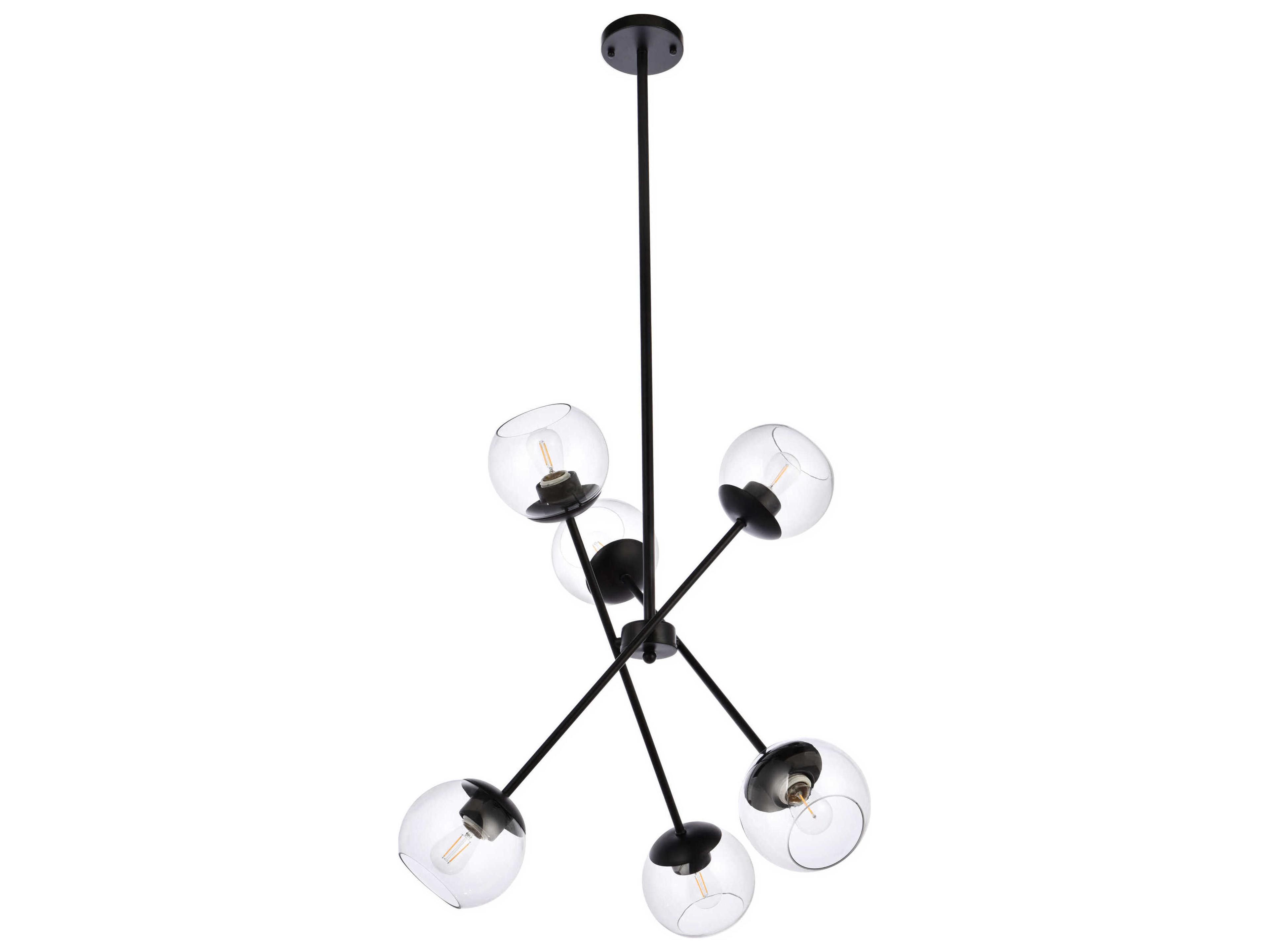 Elegant Lighting Axl 6-Light Black And Clear Glass Globe Pendant