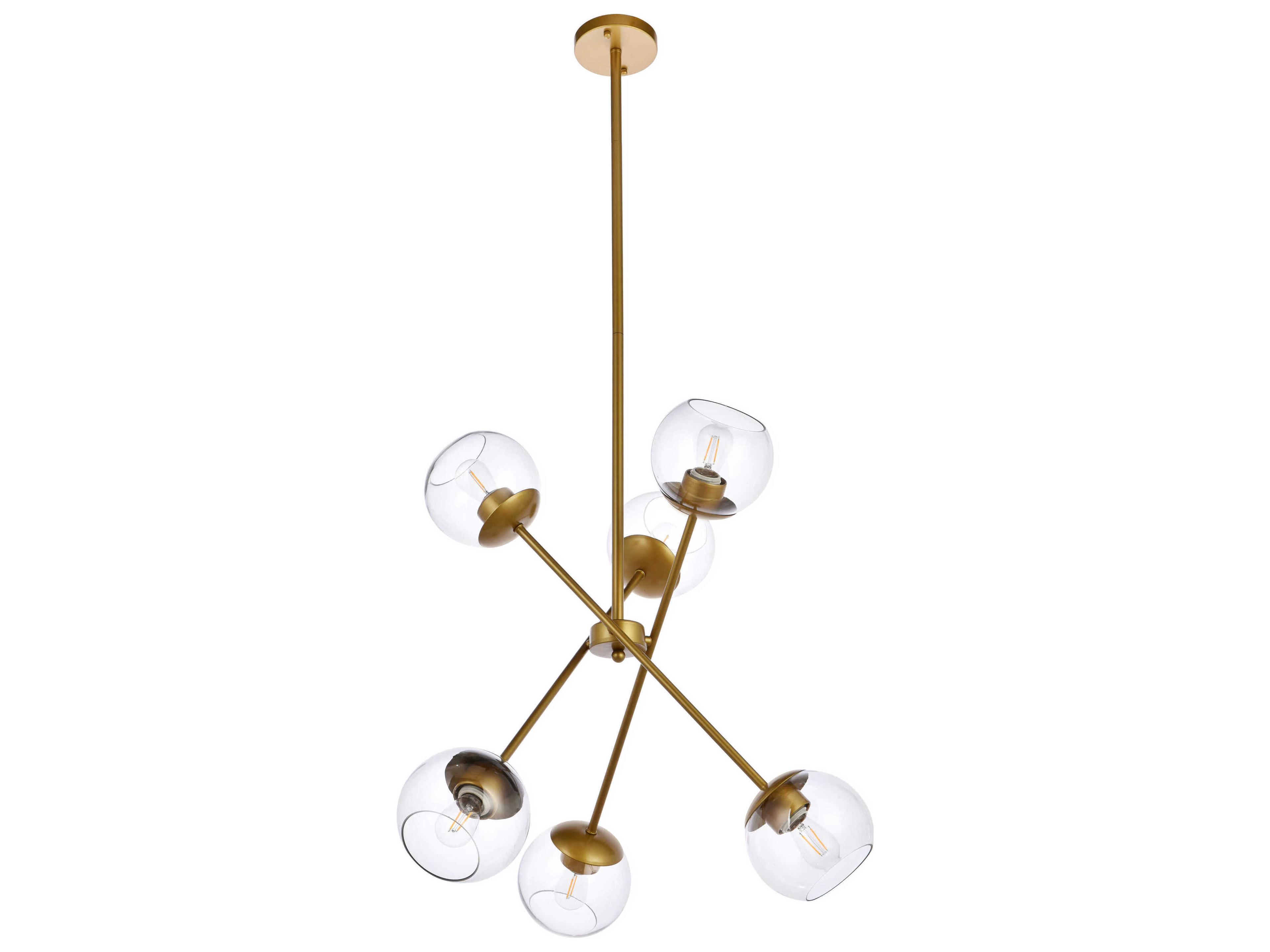 Elegant Lighting Axl 6-Light Brass And Clear Glass Globe Pendant