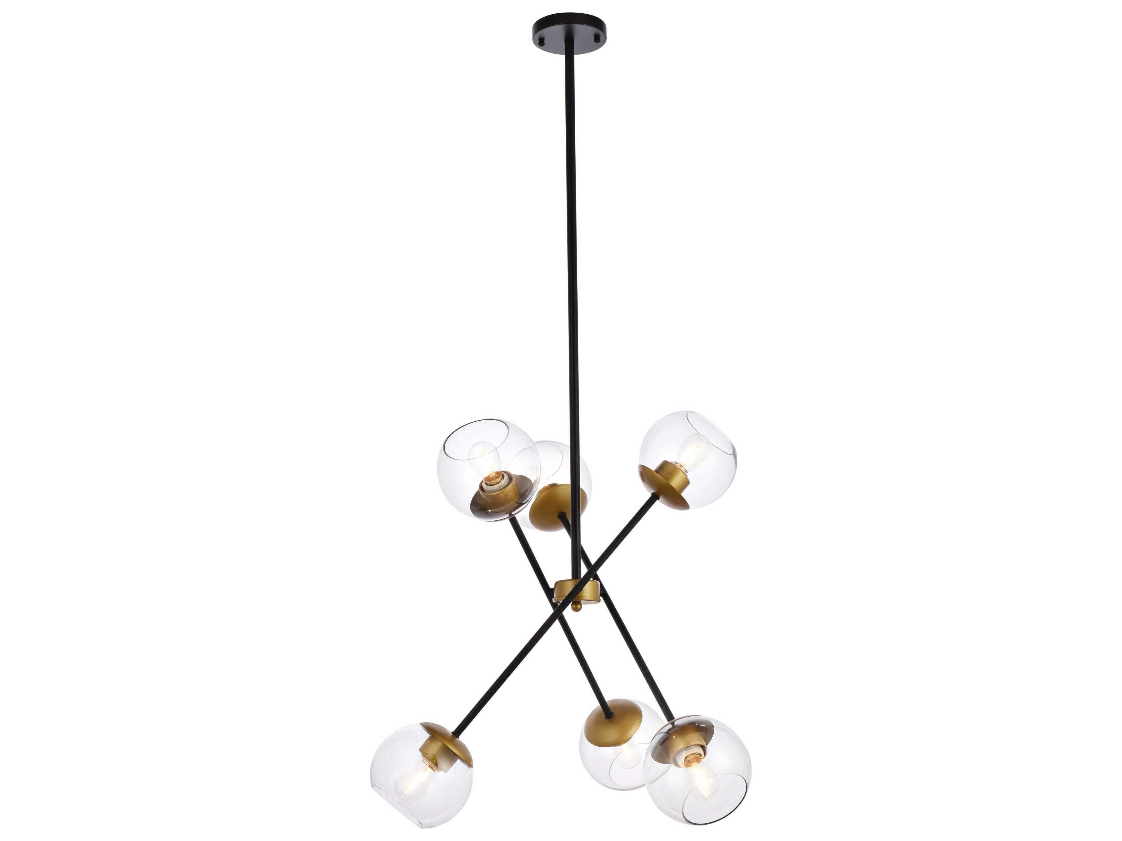 Axl 6-Light Black And Brass Clear Glass Globe Pendant