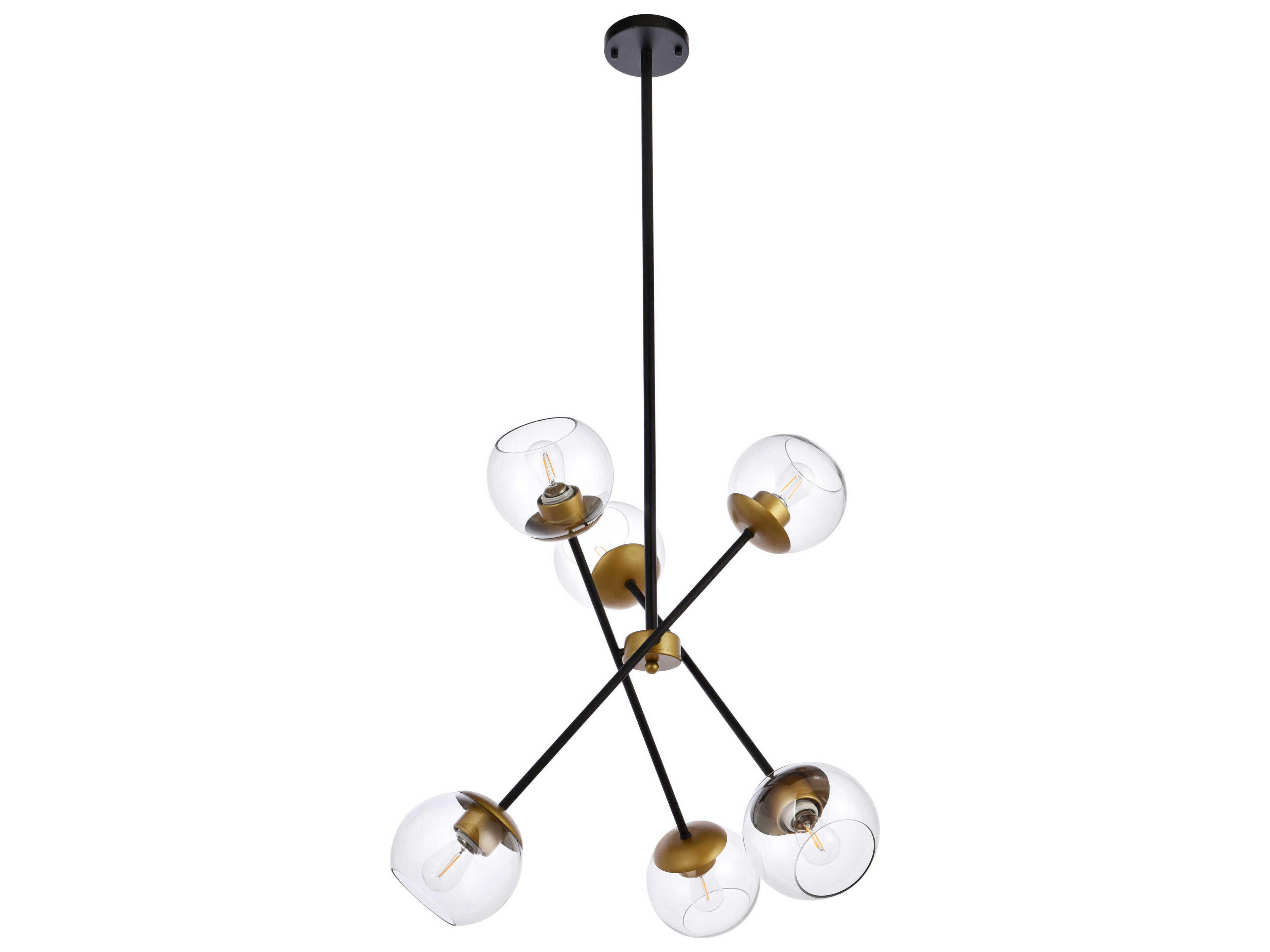 Elegant Lighting Axl 6-Light Black And Brass Clear Glass Globe Pendant
