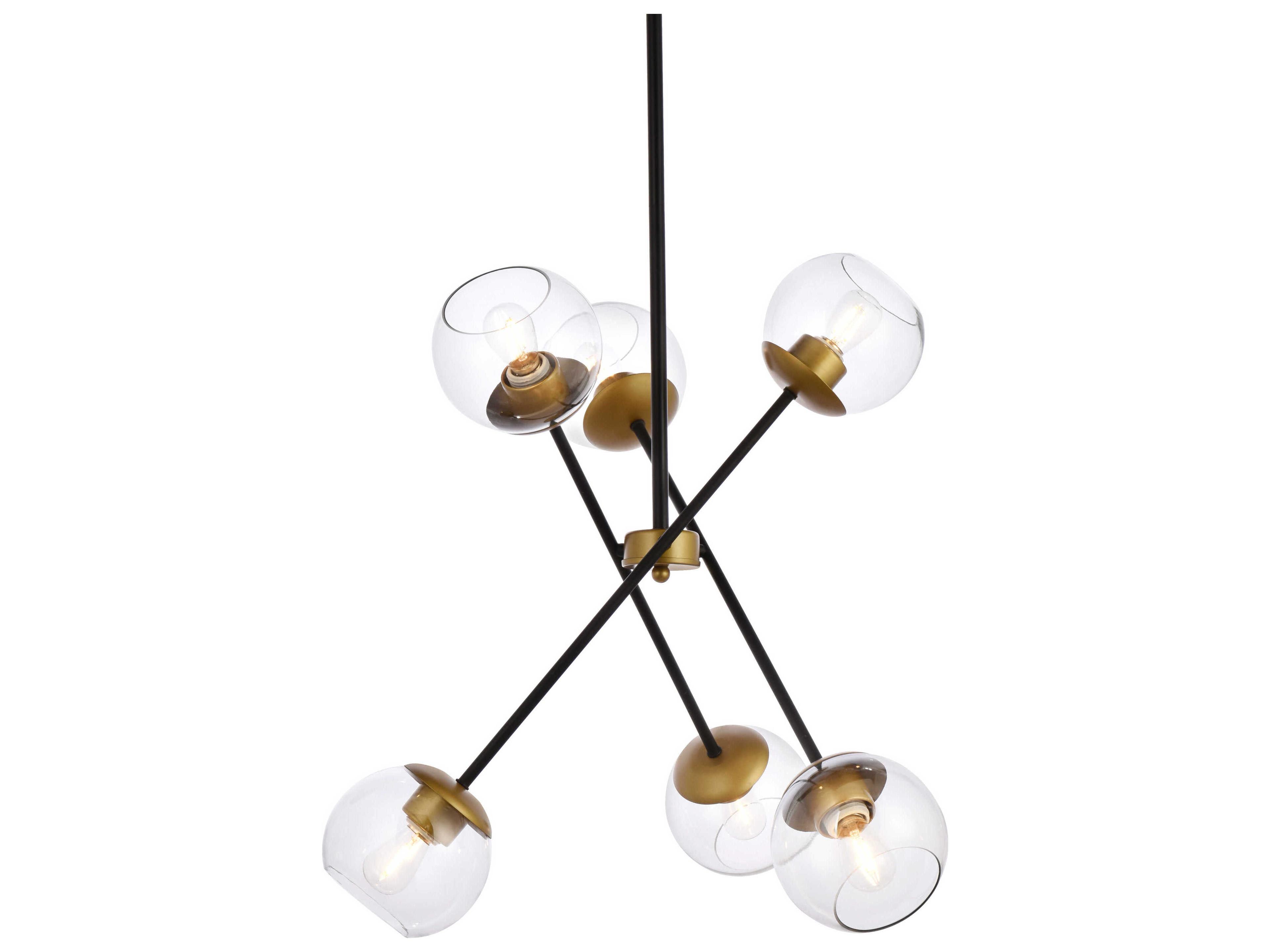 Elegant Lighting Axl 6-Light Black And Brass Clear Glass Globe Pendant