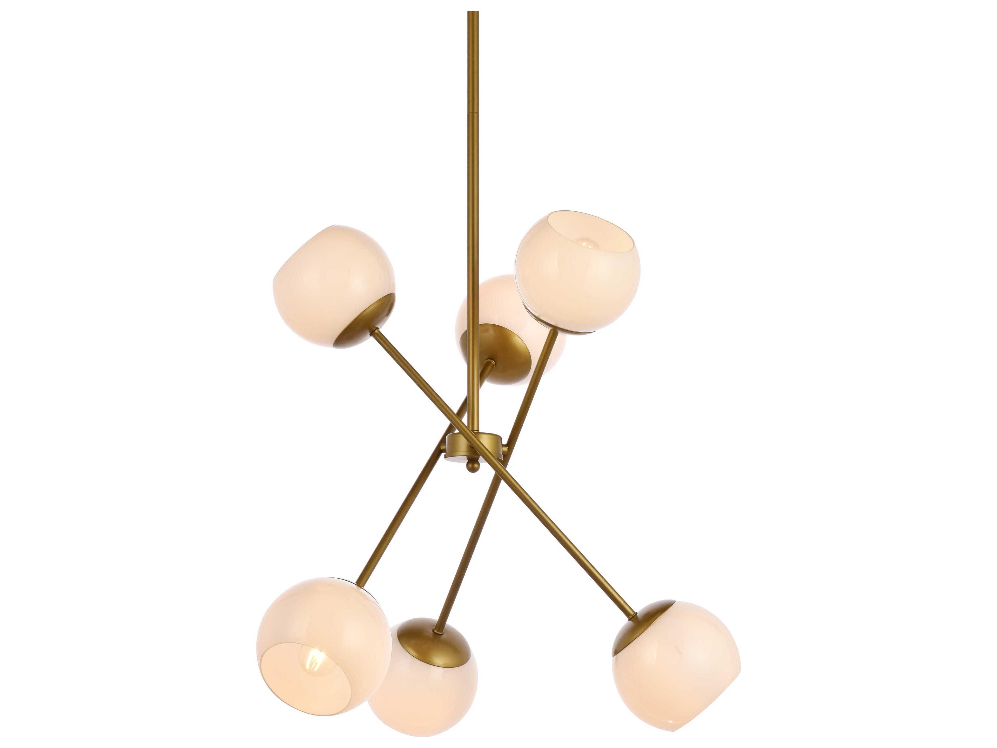 Elegant Lighting Axl 6-Light Brass And White Glass Pendant