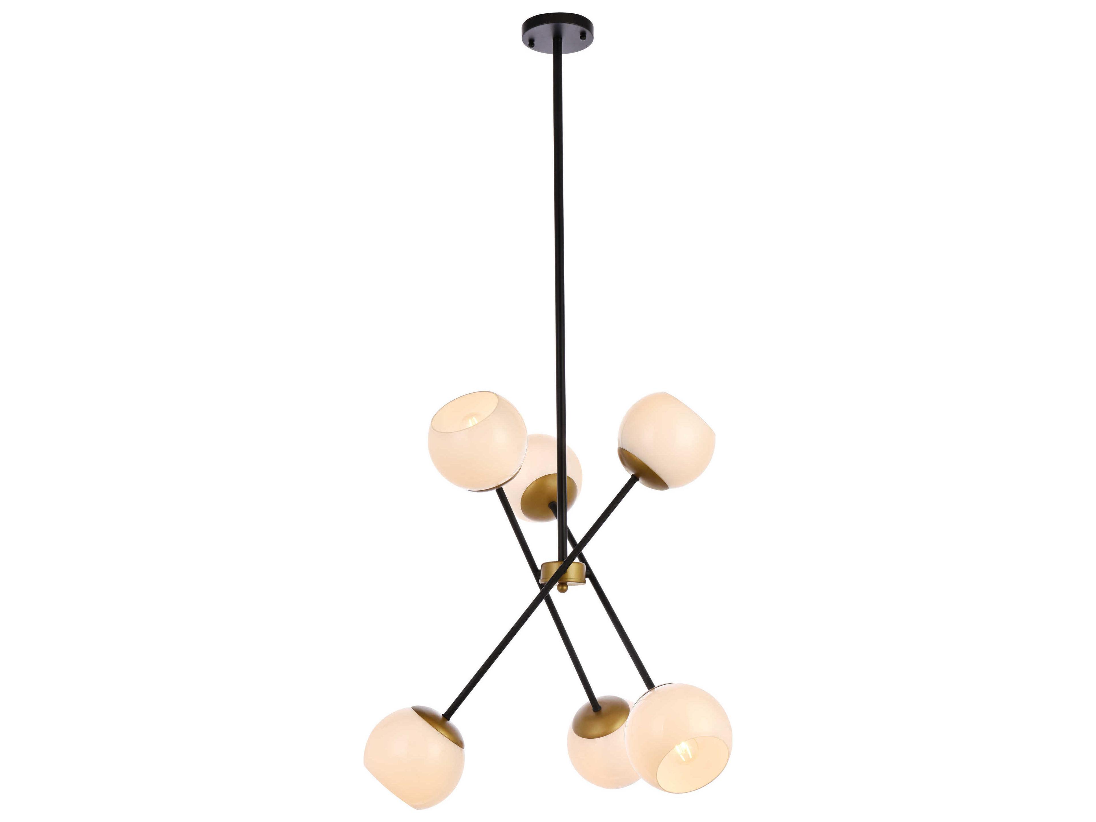 Axl 6-Light Black And Brass White Glass Globe Pendant