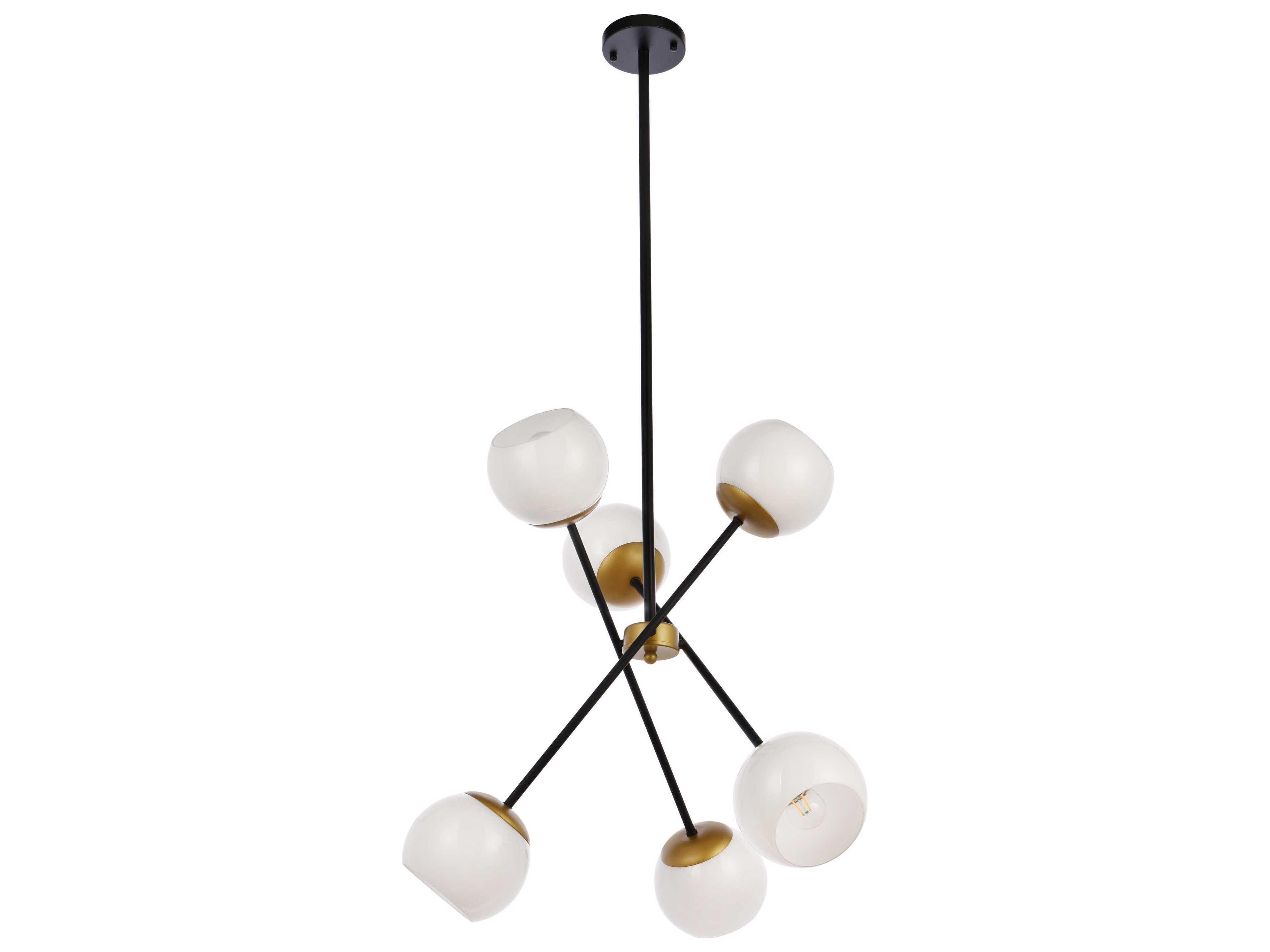 Elegant Lighting Axl 6-Light Black And Brass White Glass Globe Pendant