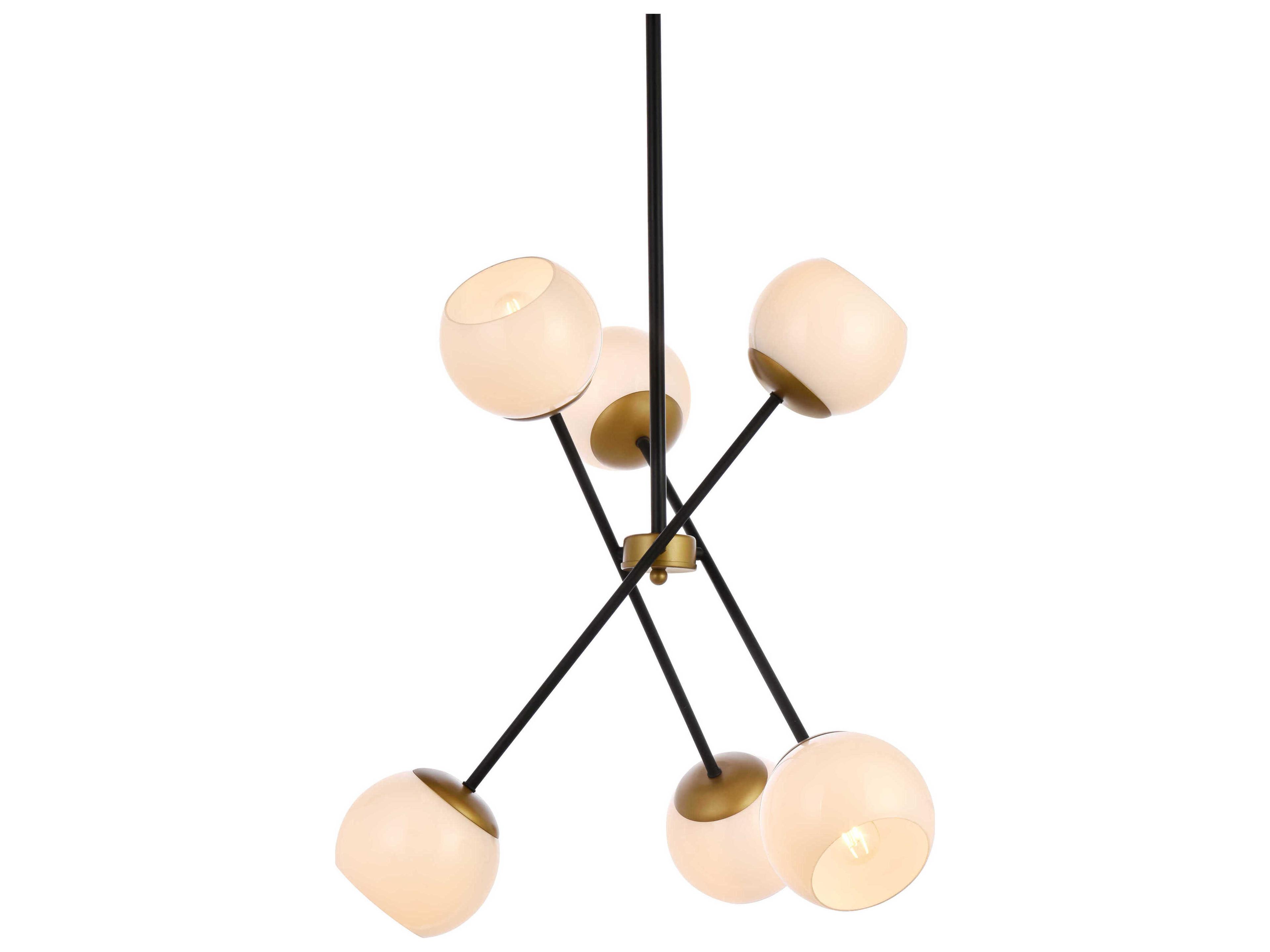 Elegant Lighting Axl 6-Light Black And Brass White Glass Globe Pendant