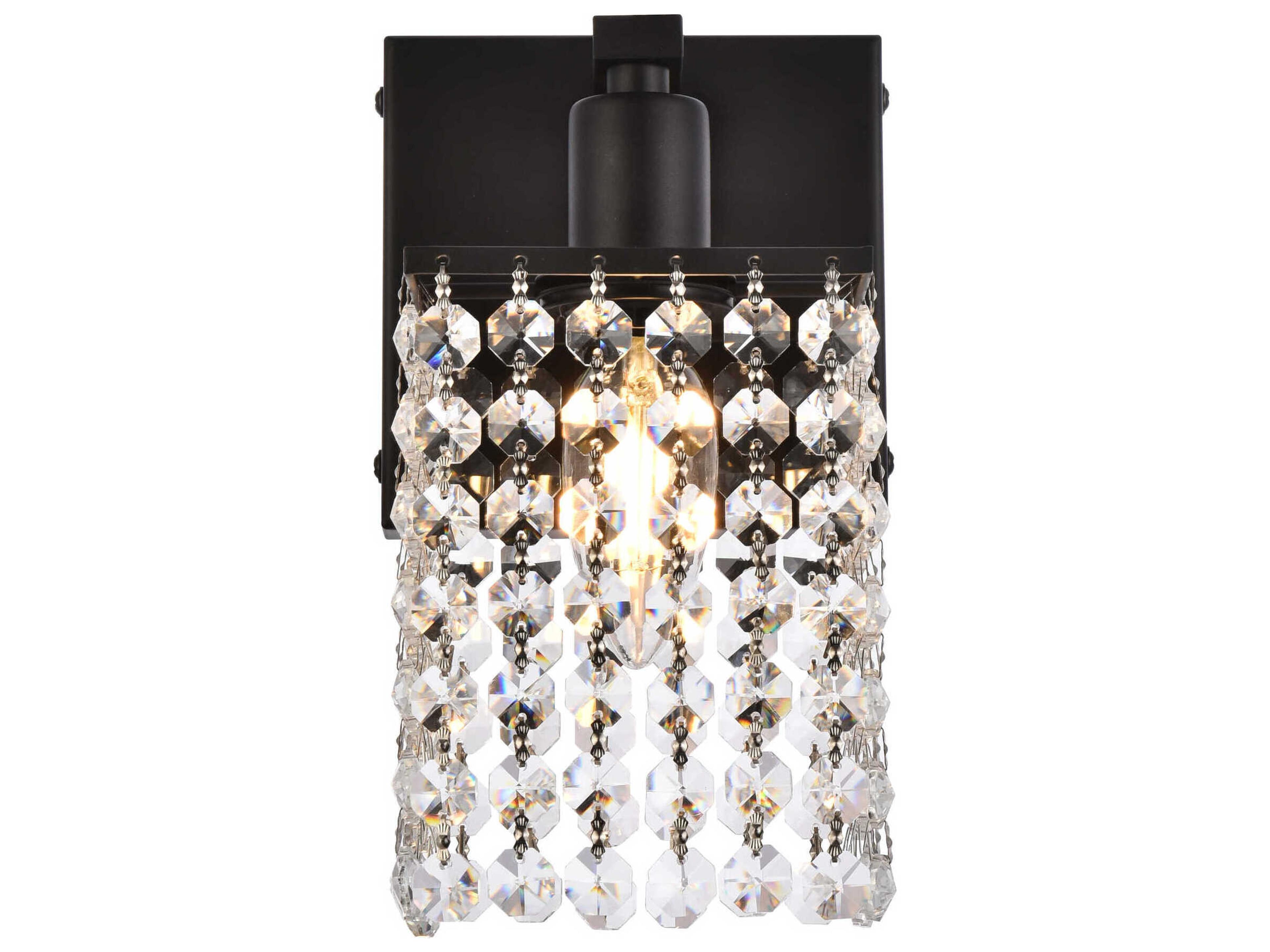 Elegant Lighting Phineas 1-Light Black And Clear Crystal Wall Sconce