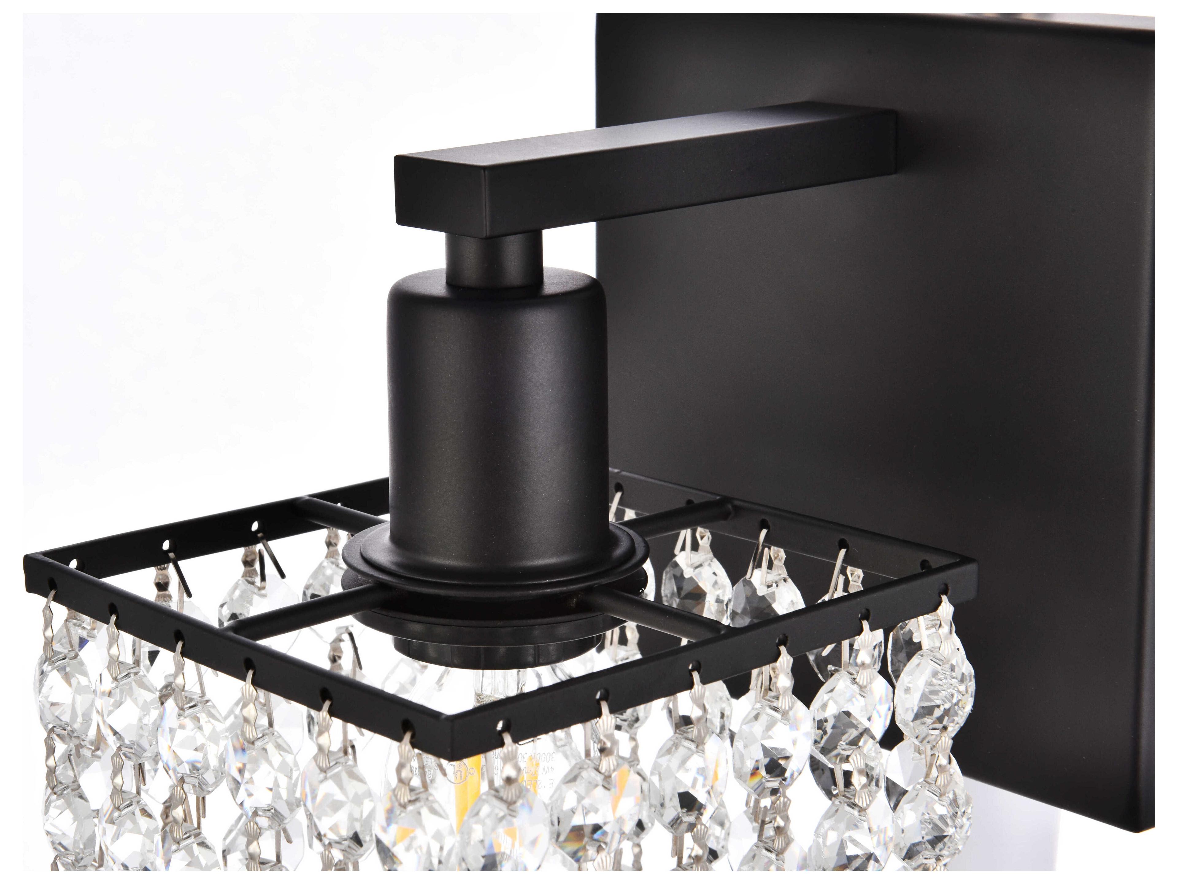 Elegant Lighting Phineas 1-Light Black And Clear Crystal Wall Sconce