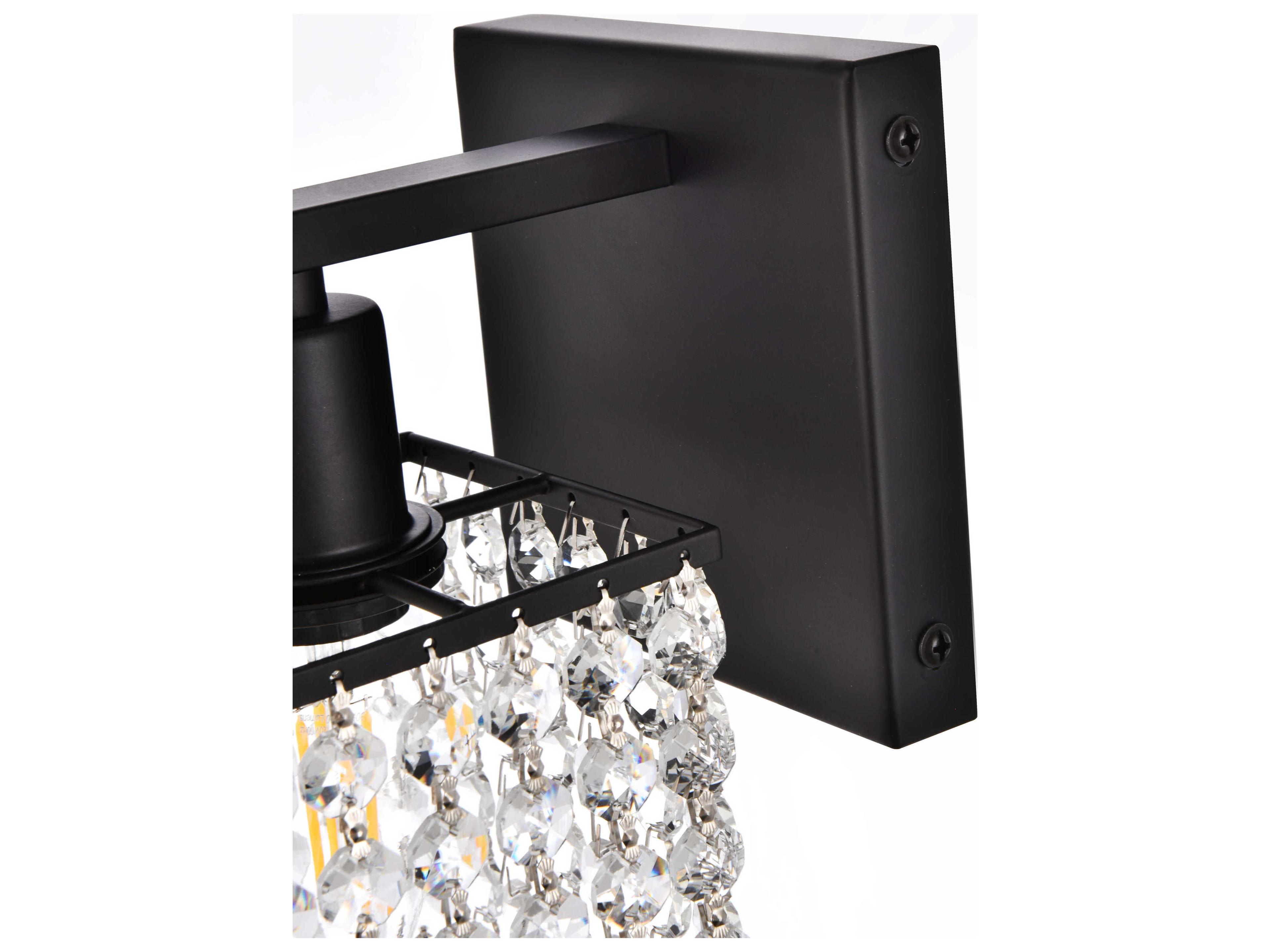 Elegant Lighting Phineas 1-Light Black And Clear Crystal Wall Sconce