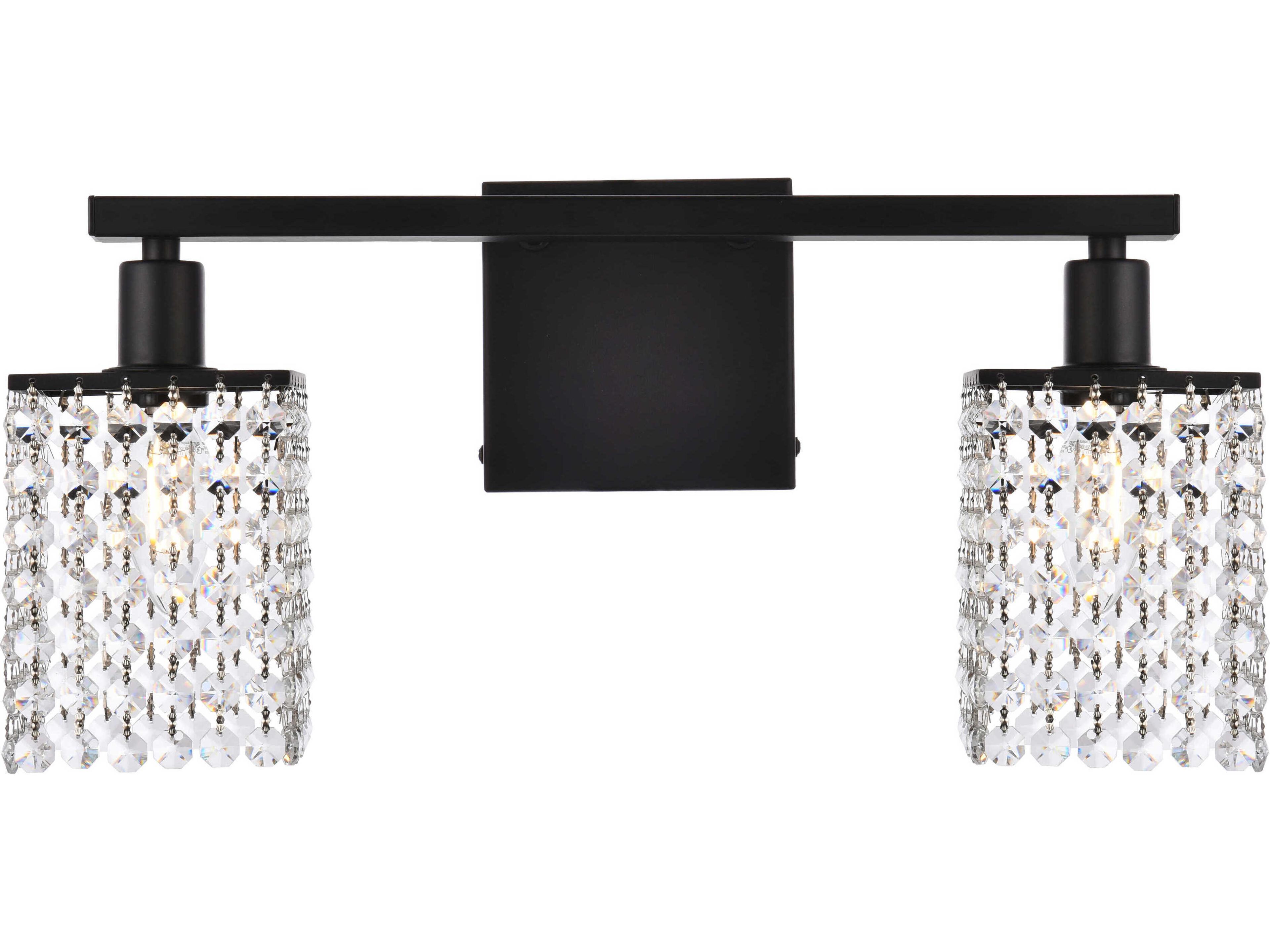 Elegant Lighting Phineas 2-Light Black And Clear Crystal Vanity Light