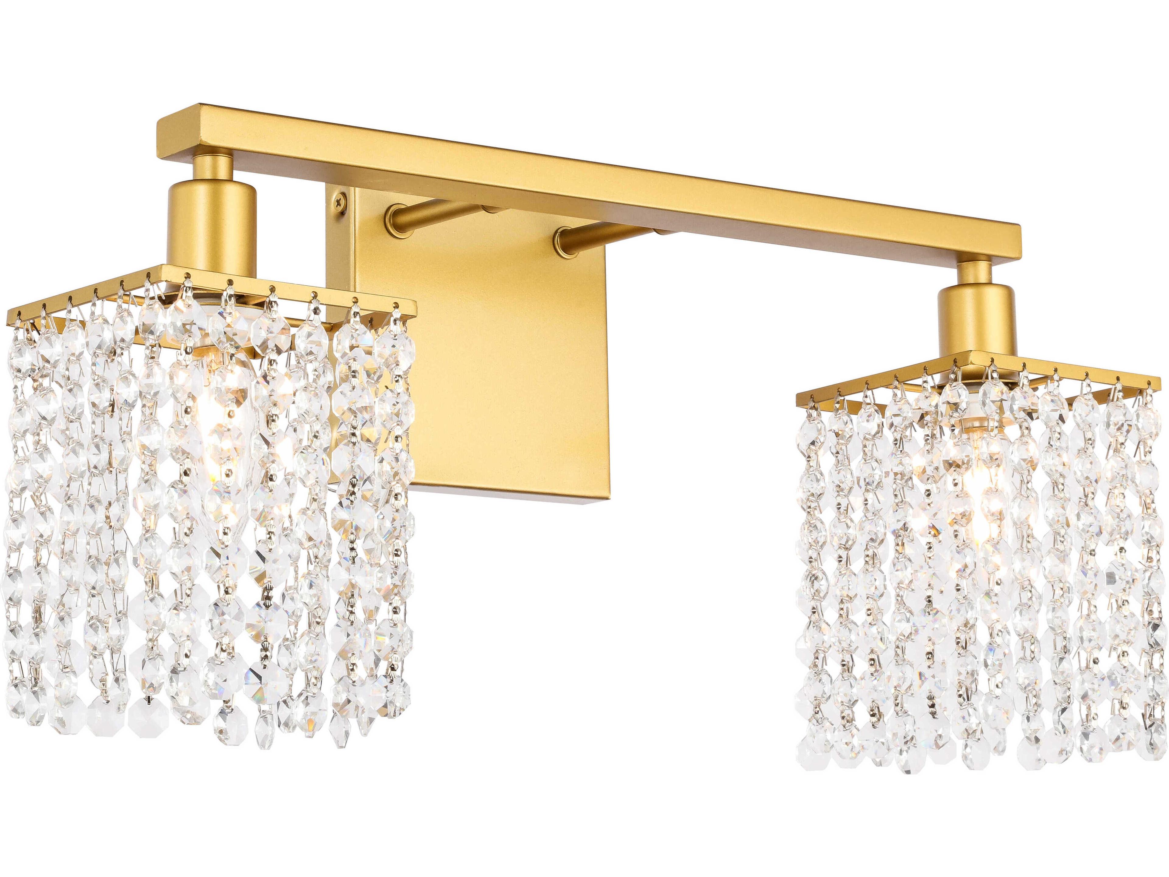 Elegant Lighting Phineas 2-Light Brass Crystal Vanity Light