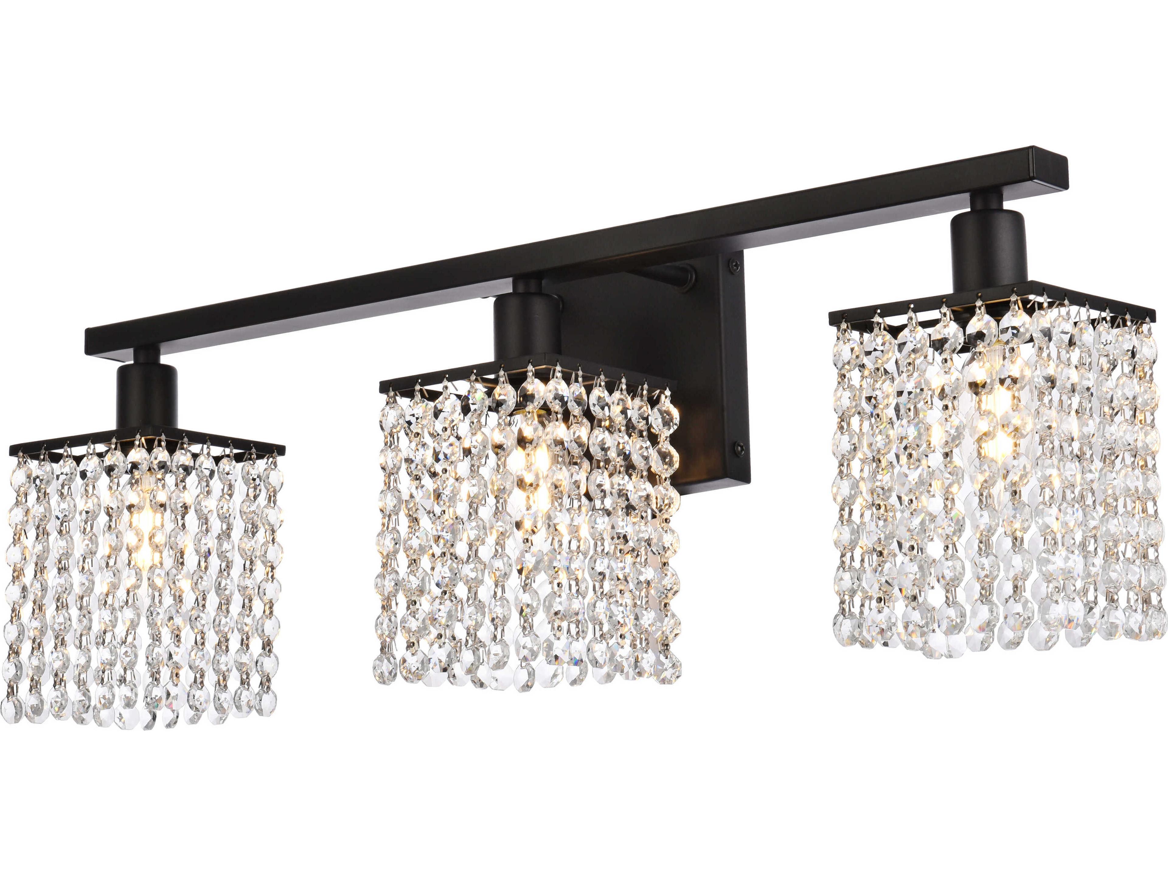 Elegant Lighting Phineas 3-Light Black And Clear Crystal Vanity Light