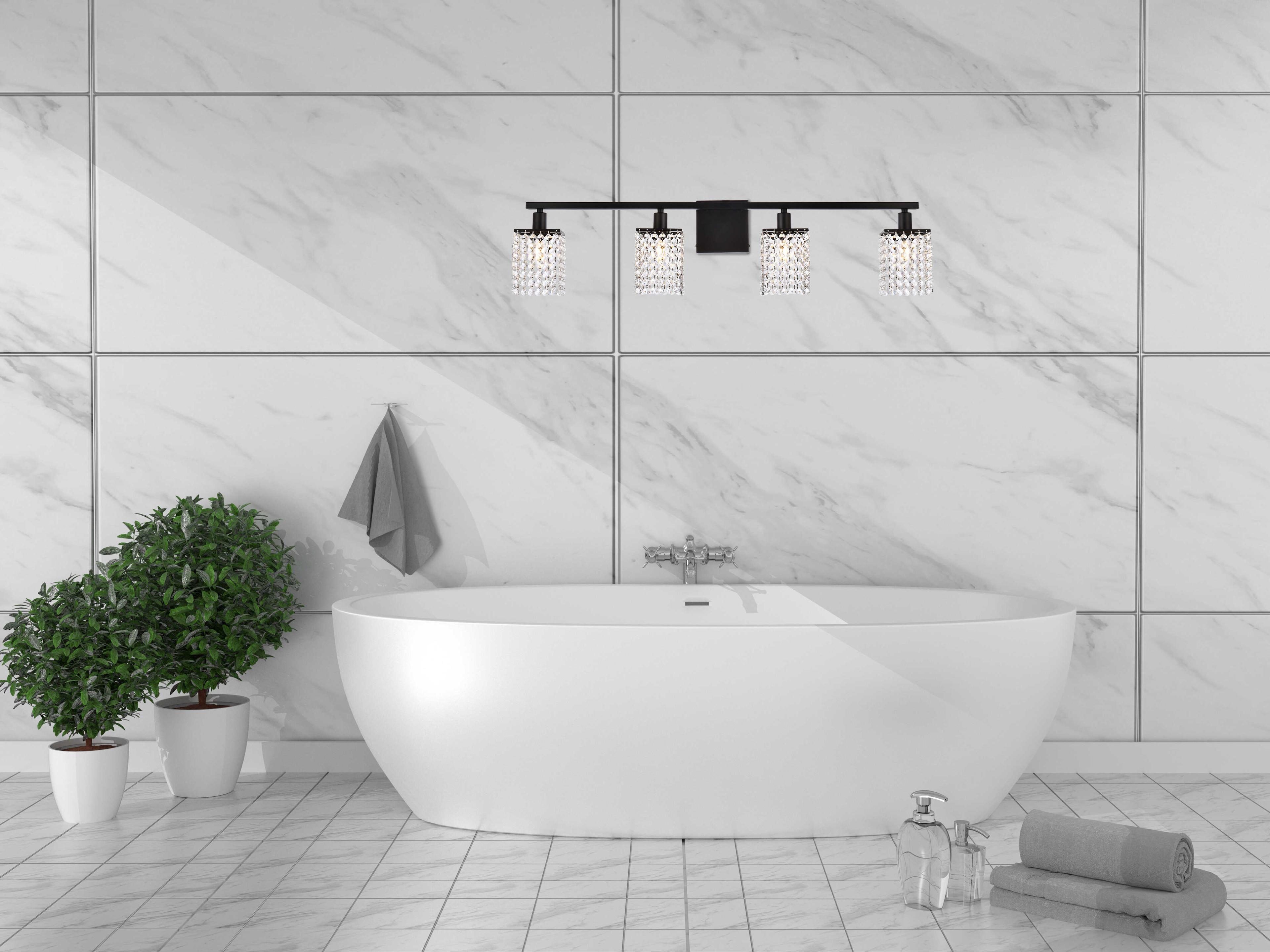 Elegant Lighting Phineas 4-Light Black And Clear Crystal Vanity Light
