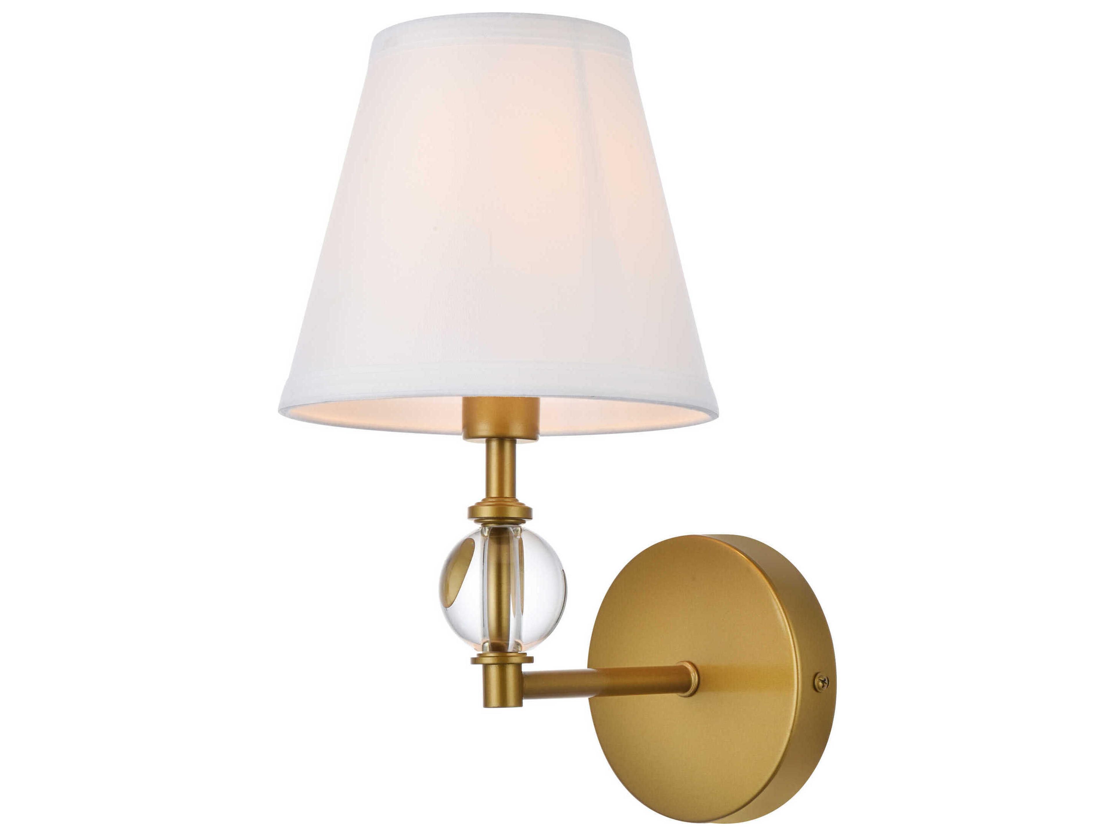 Elegant Lighting Bethany 1-Light Brass And White Fabric Shade Crystal Wall Sconce