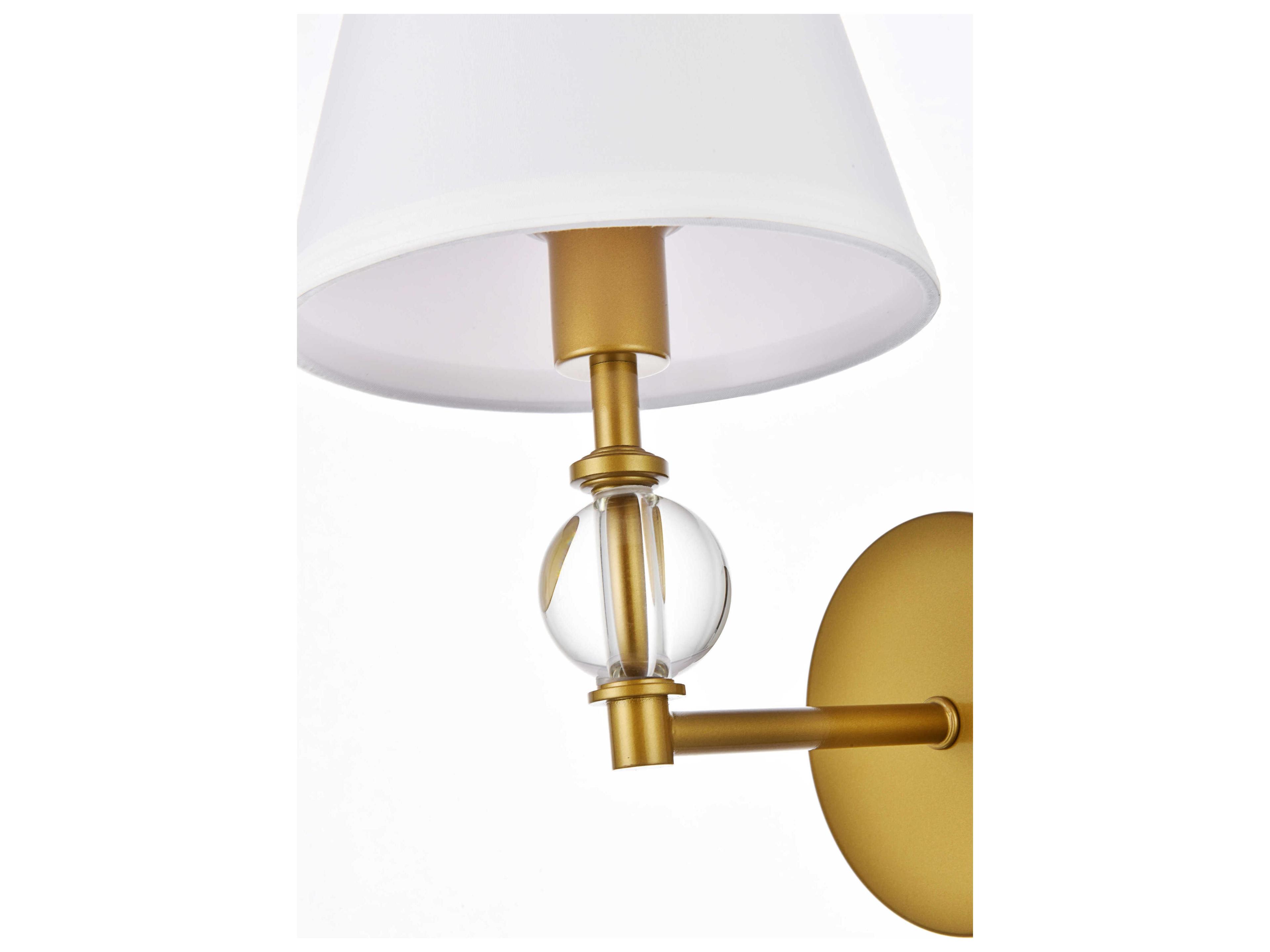 Elegant Lighting Bethany 1-Light Brass And White Fabric Shade Crystal Wall Sconce