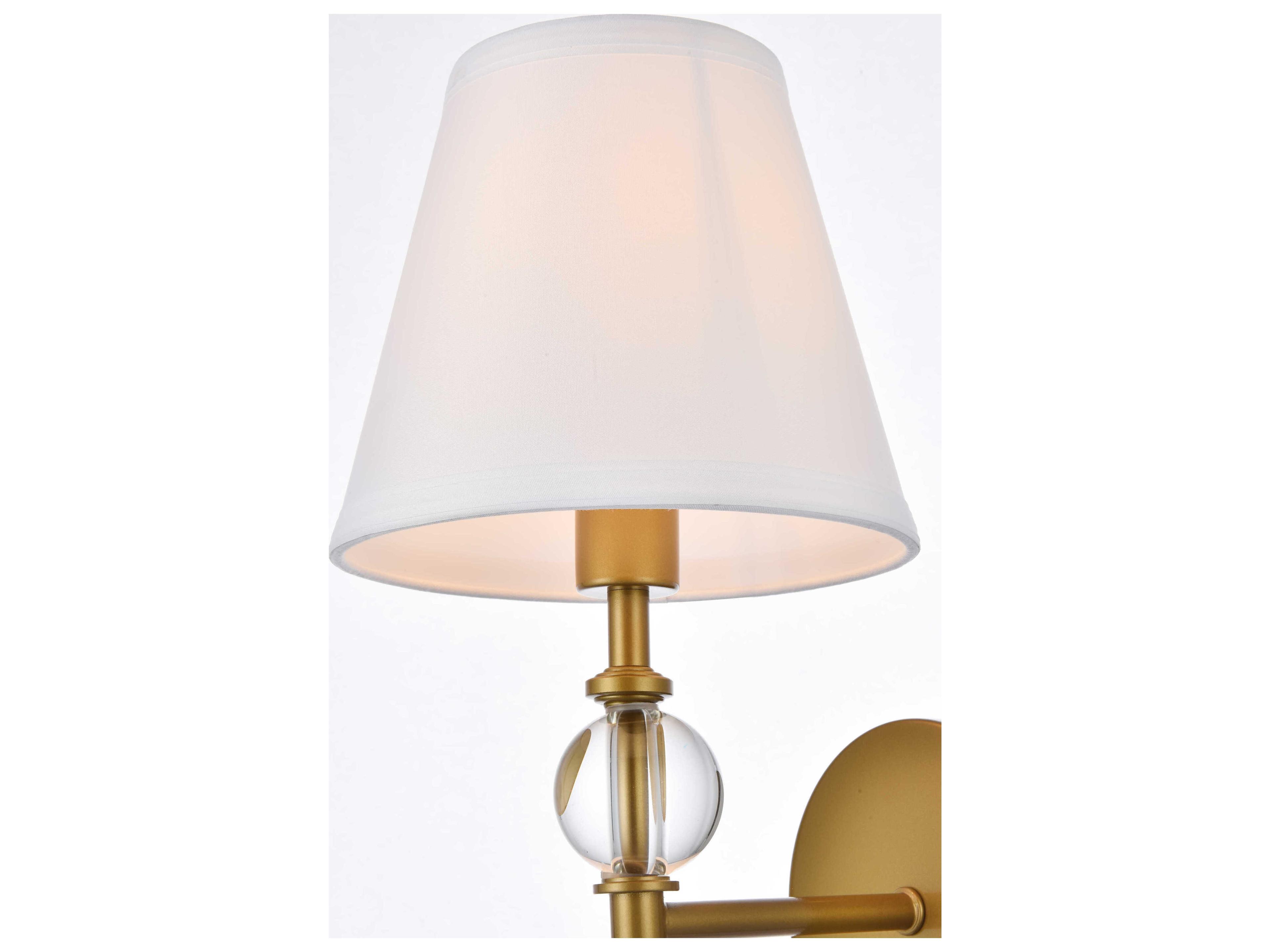 Elegant Lighting Bethany 1-Light Brass And White Fabric Shade Crystal Wall Sconce