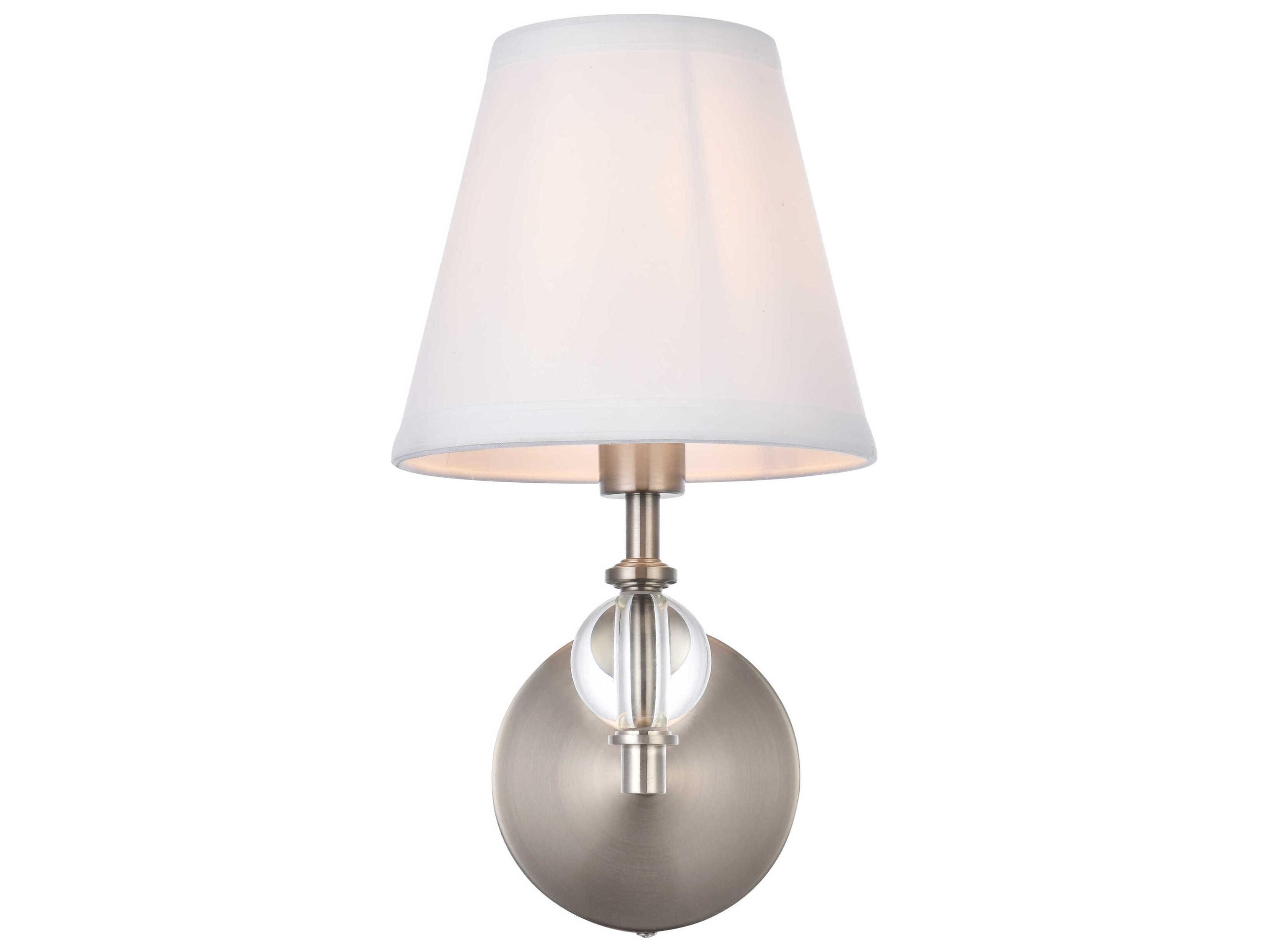 Bethany 1-Light Satin Nickel And White Fabric Shade Crystal Wall Sconce
