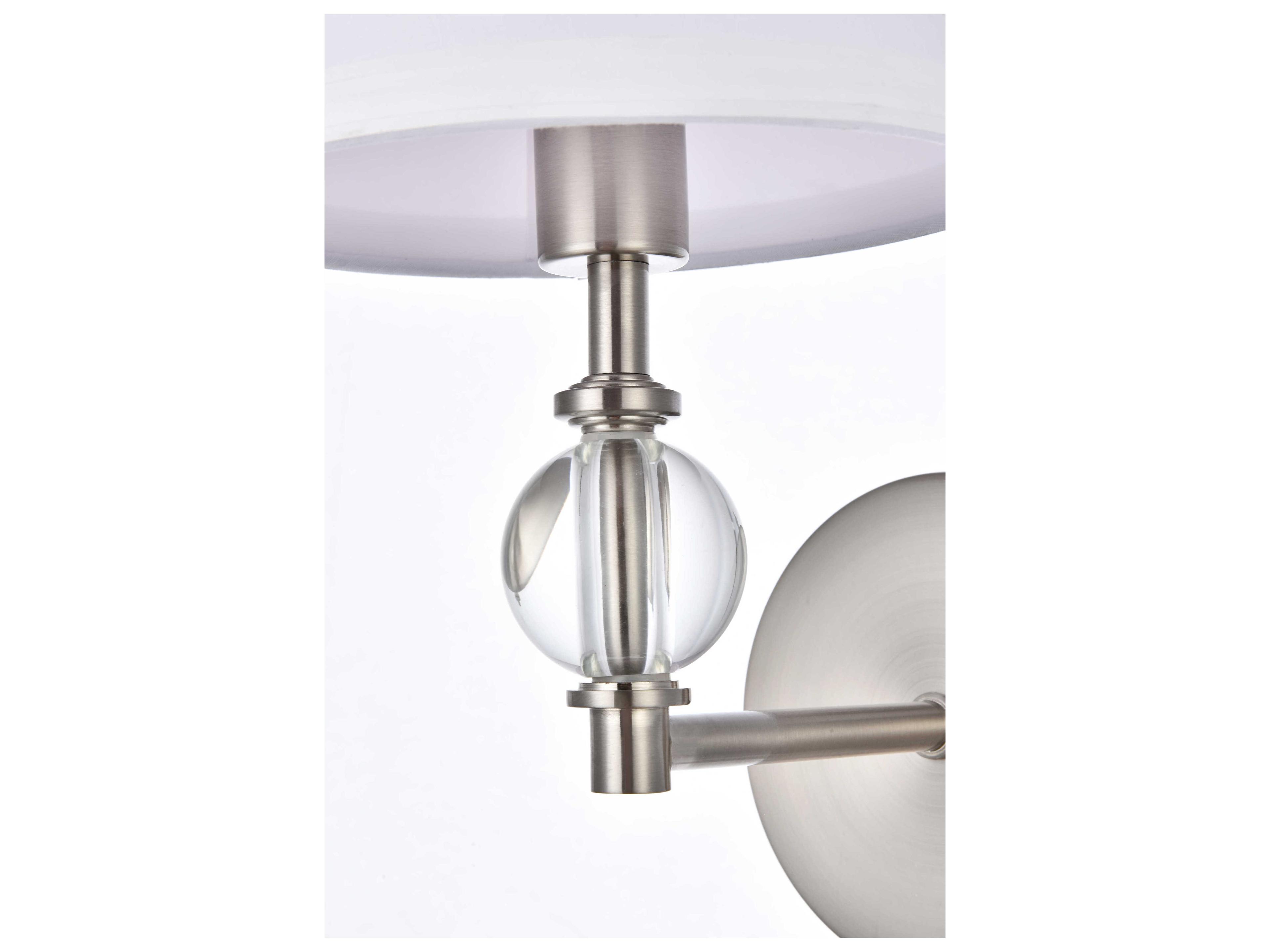 Elegant Lighting Bethany 1-Light Satin Nickel And White Fabric Shade Crystal Wall Sconce
