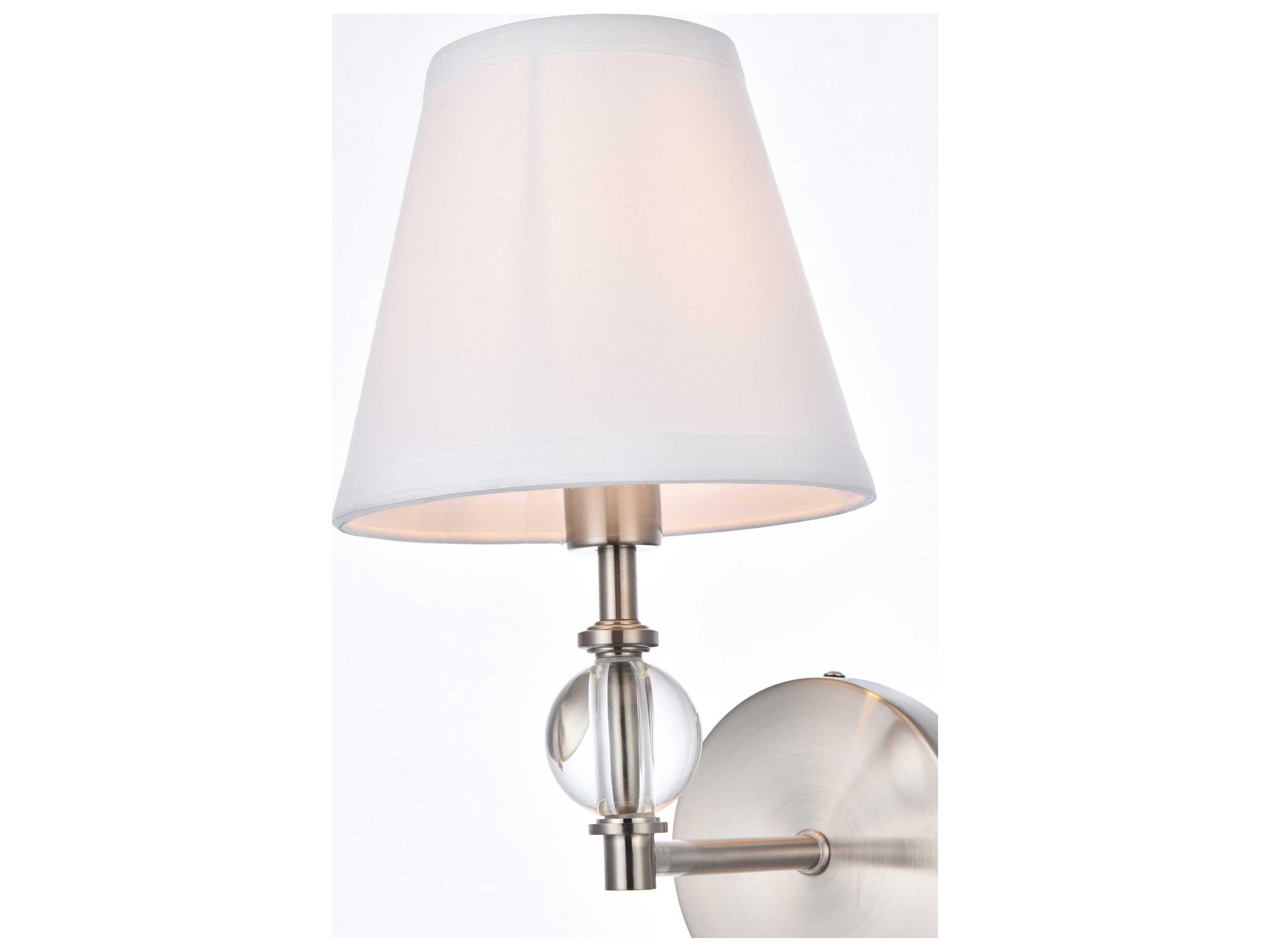 Elegant Lighting Bethany 1-Light Satin Nickel And White Fabric Shade Crystal Wall Sconce