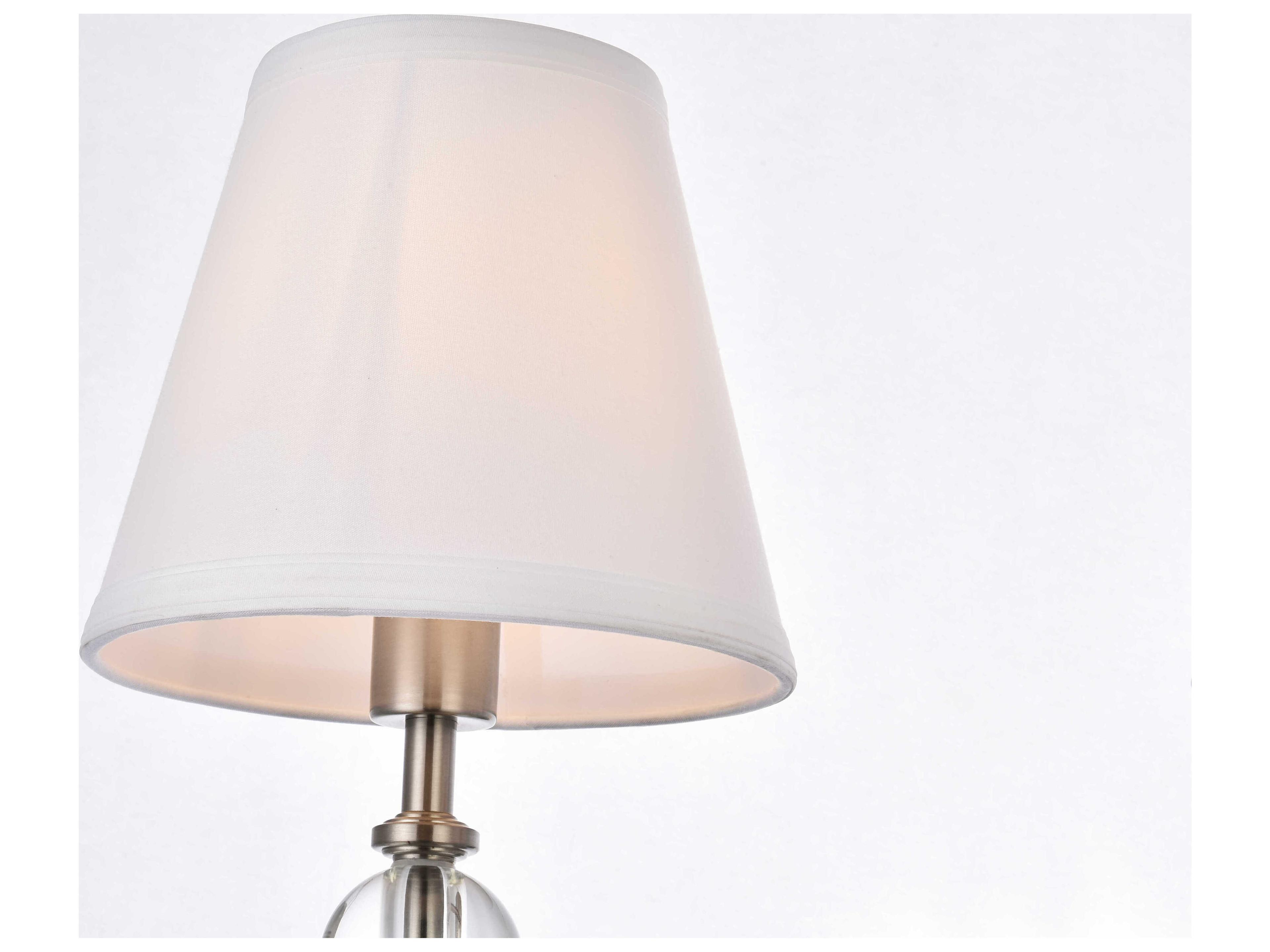 Elegant Lighting Bethany 2-Light Satin Nickel And White Fabric Shade Crystal Vanity Light