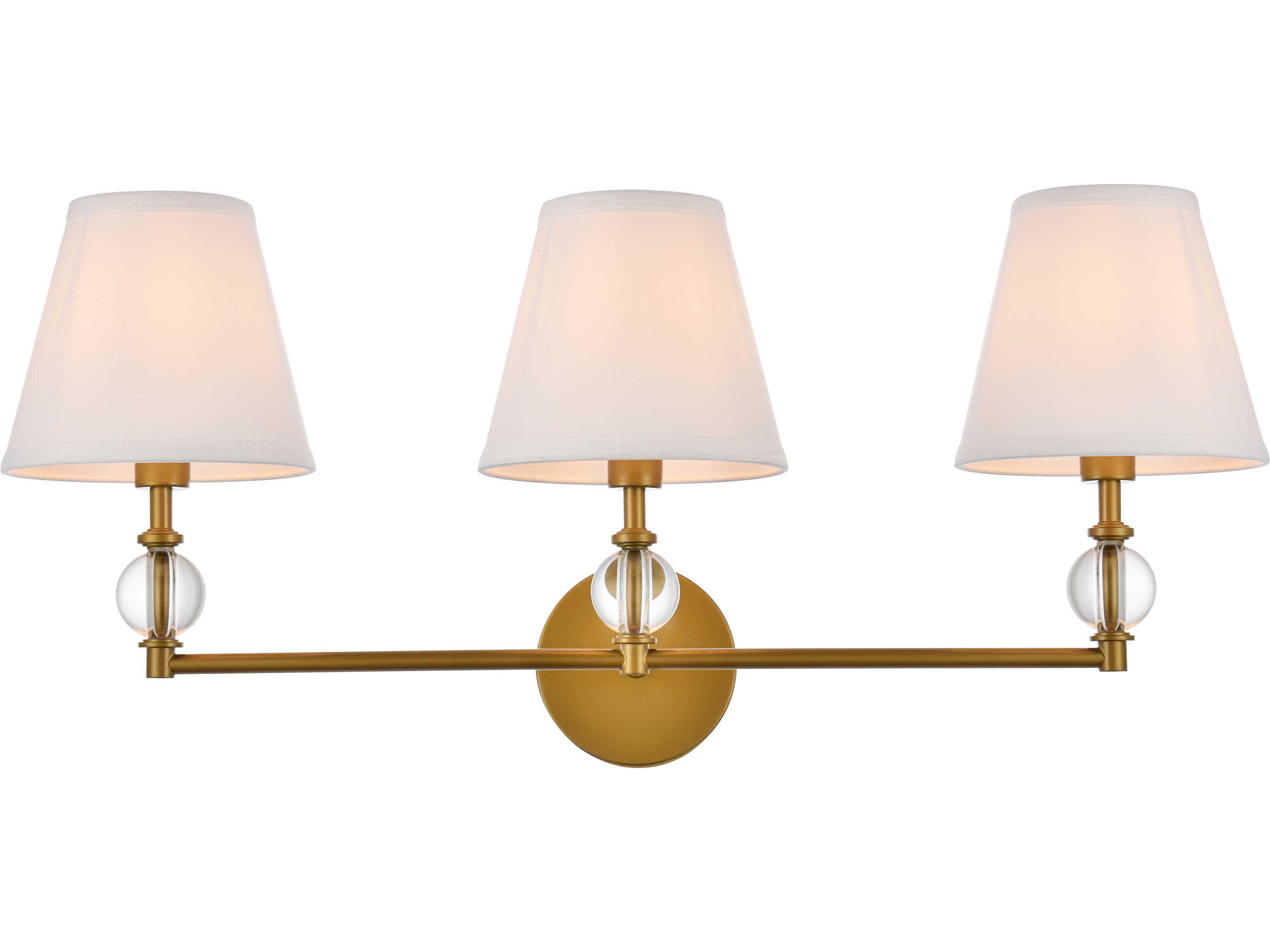 Bethany 3-Light Brass And White Fabric Shade Crystal Vanity Light