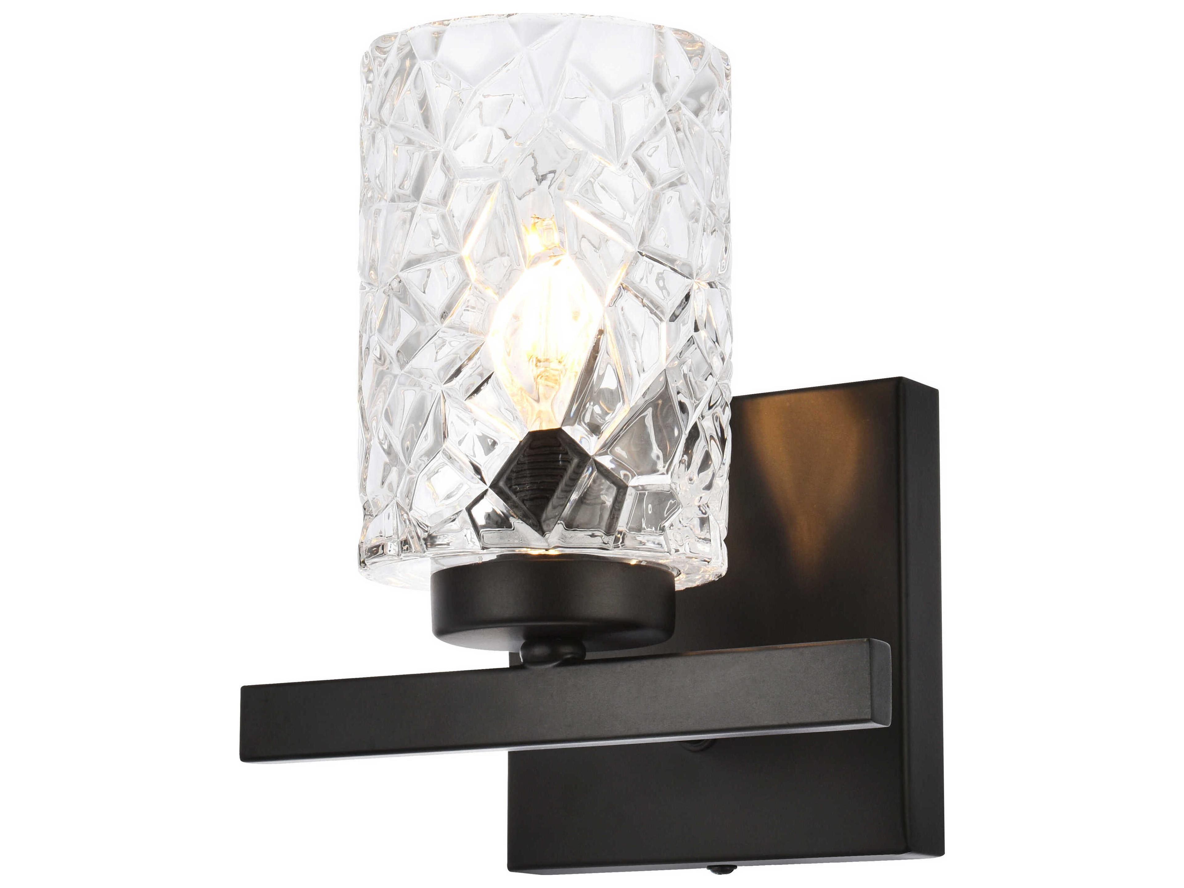 Elegant Lighting Cassie 1-Light Black And Clear Shade Glass Wall Sconce