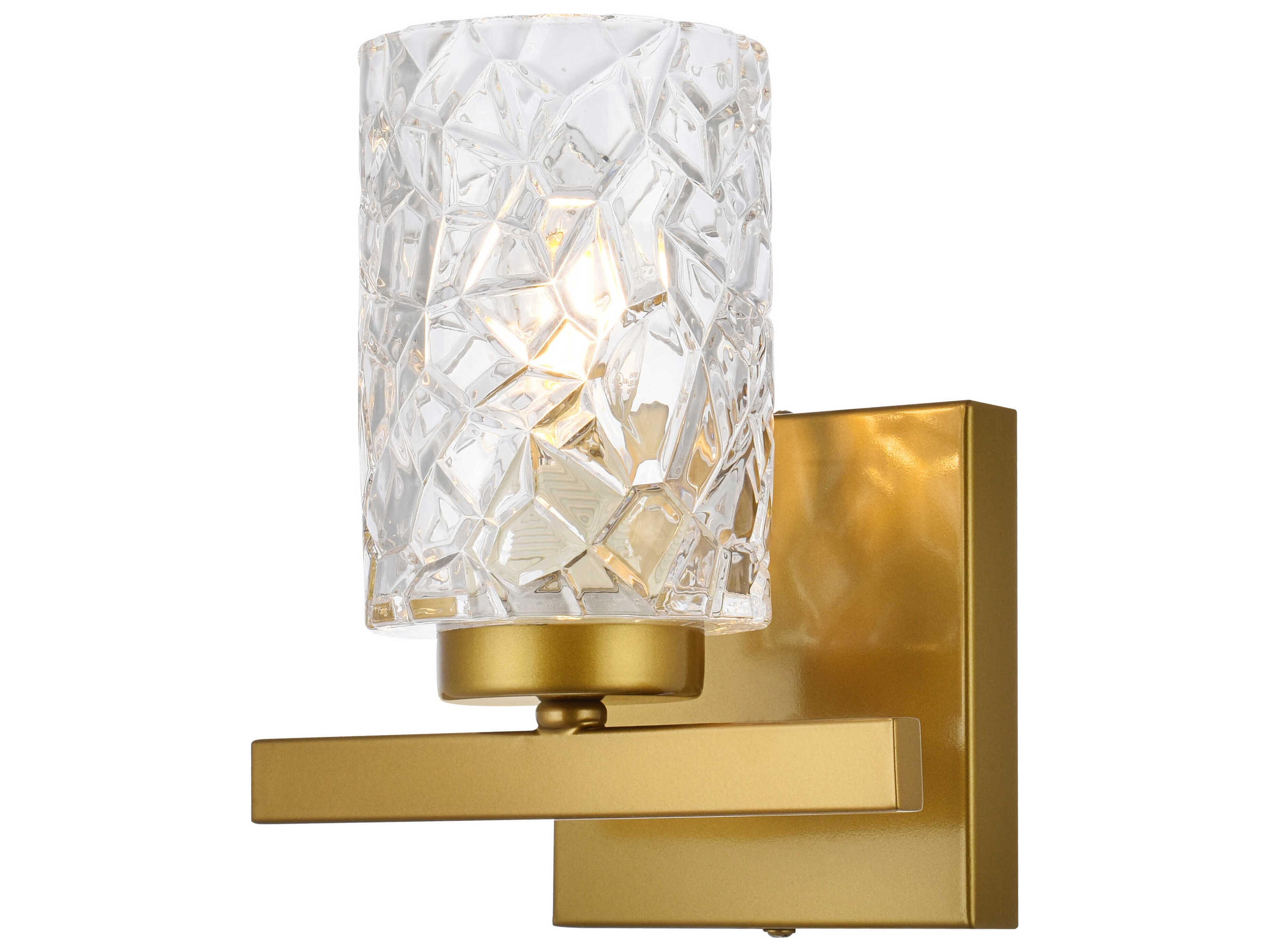 Elegant Lighting Cassie 1-Light Brass And Clear Shade Glass Wall Sconce