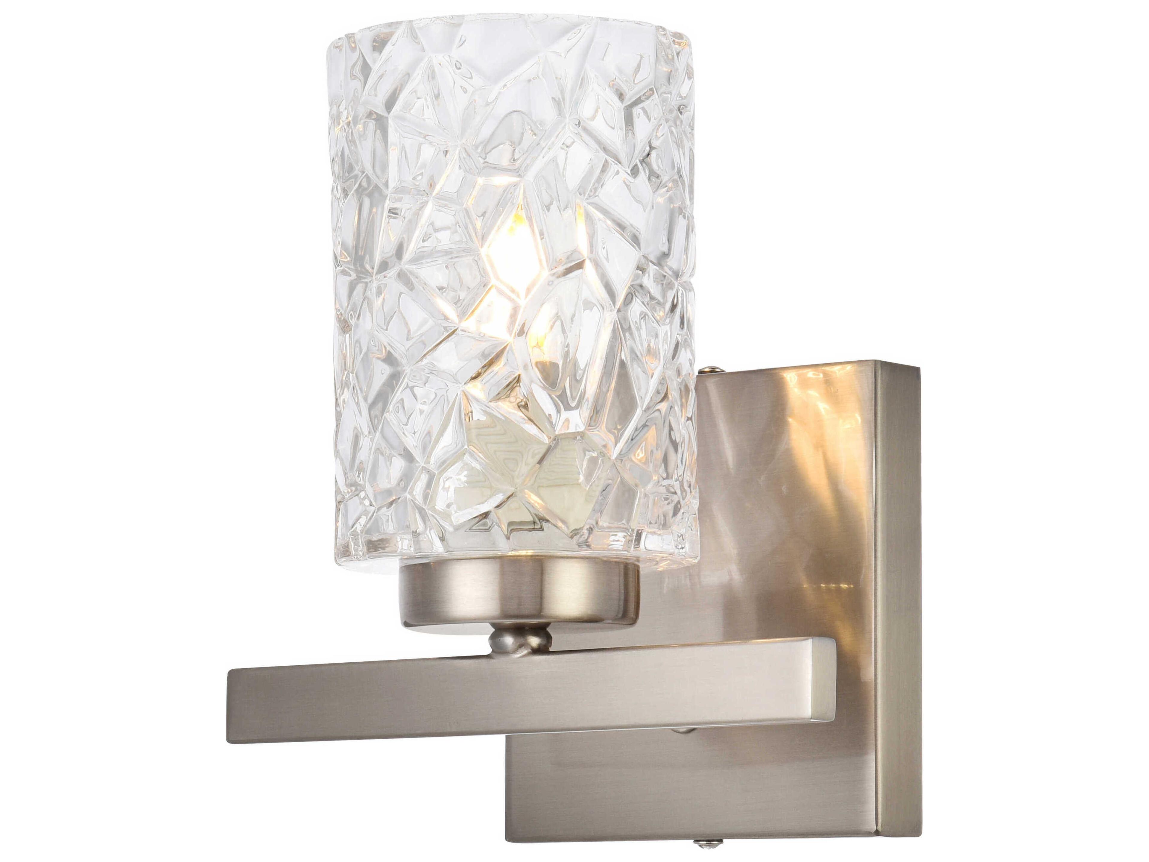 Elegant Lighting Cassie 1-Light Satin Nickel And Clear Shade Glass Wall Sconce