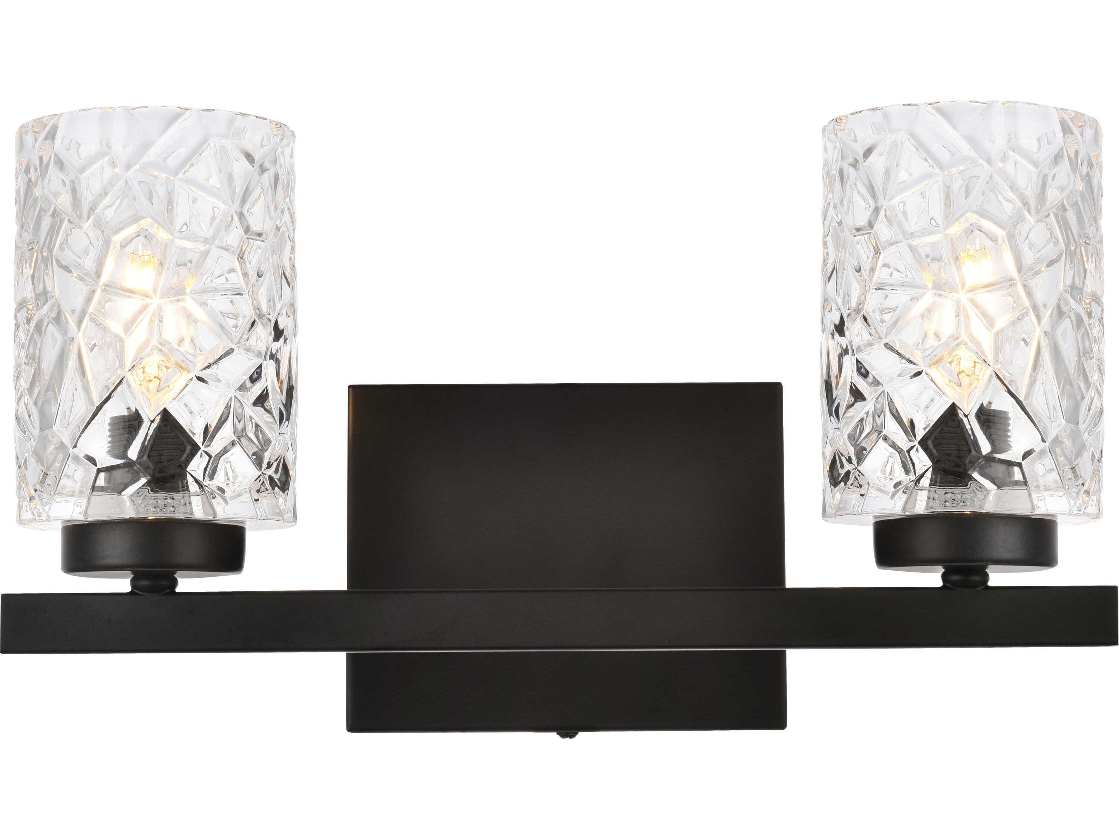 Cassie 2-Light Black And Clear Shade Glass Vanity Light