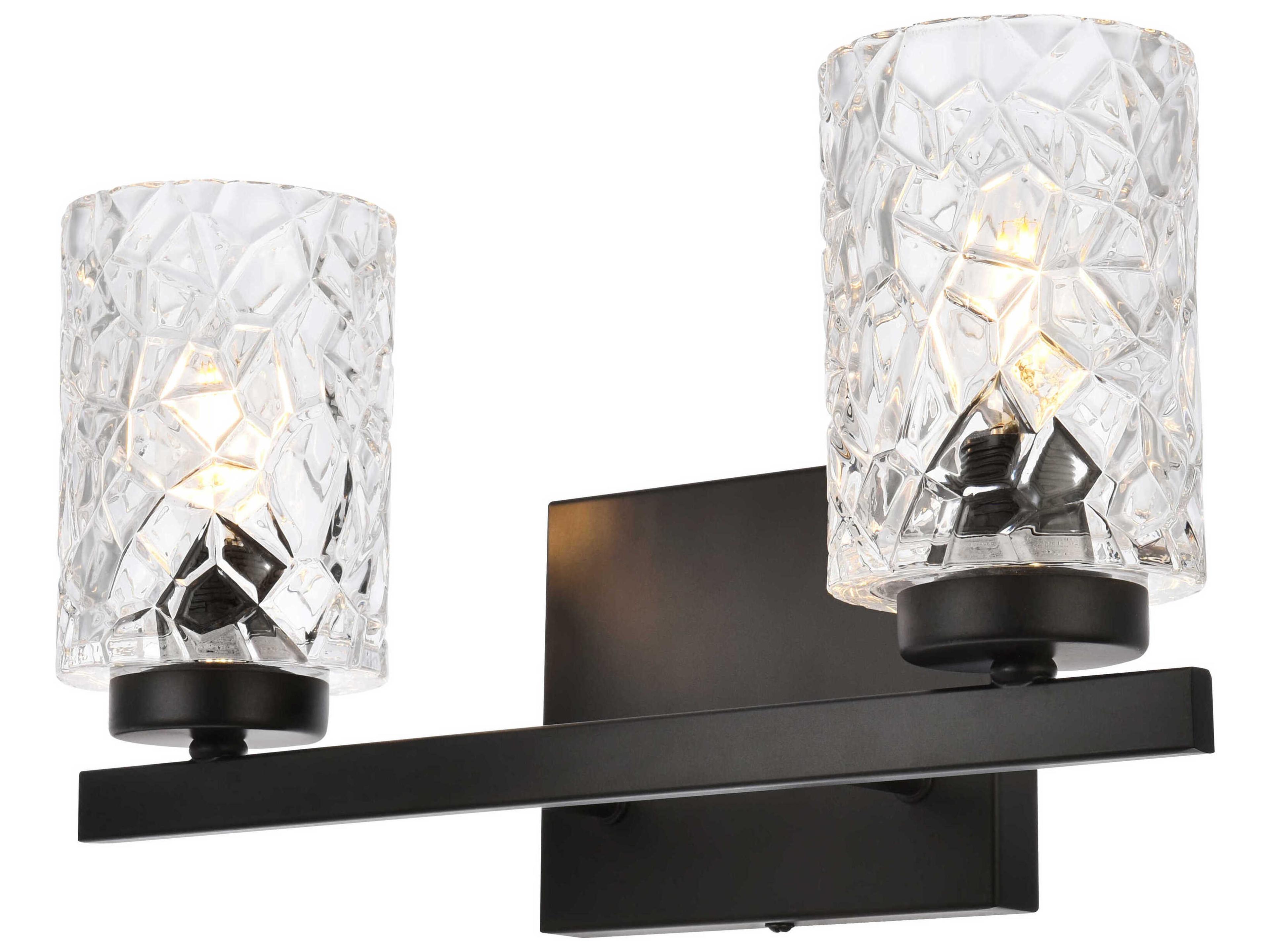Elegant Lighting Cassie 2-Light Black And Clear Shade Glass Vanity Light