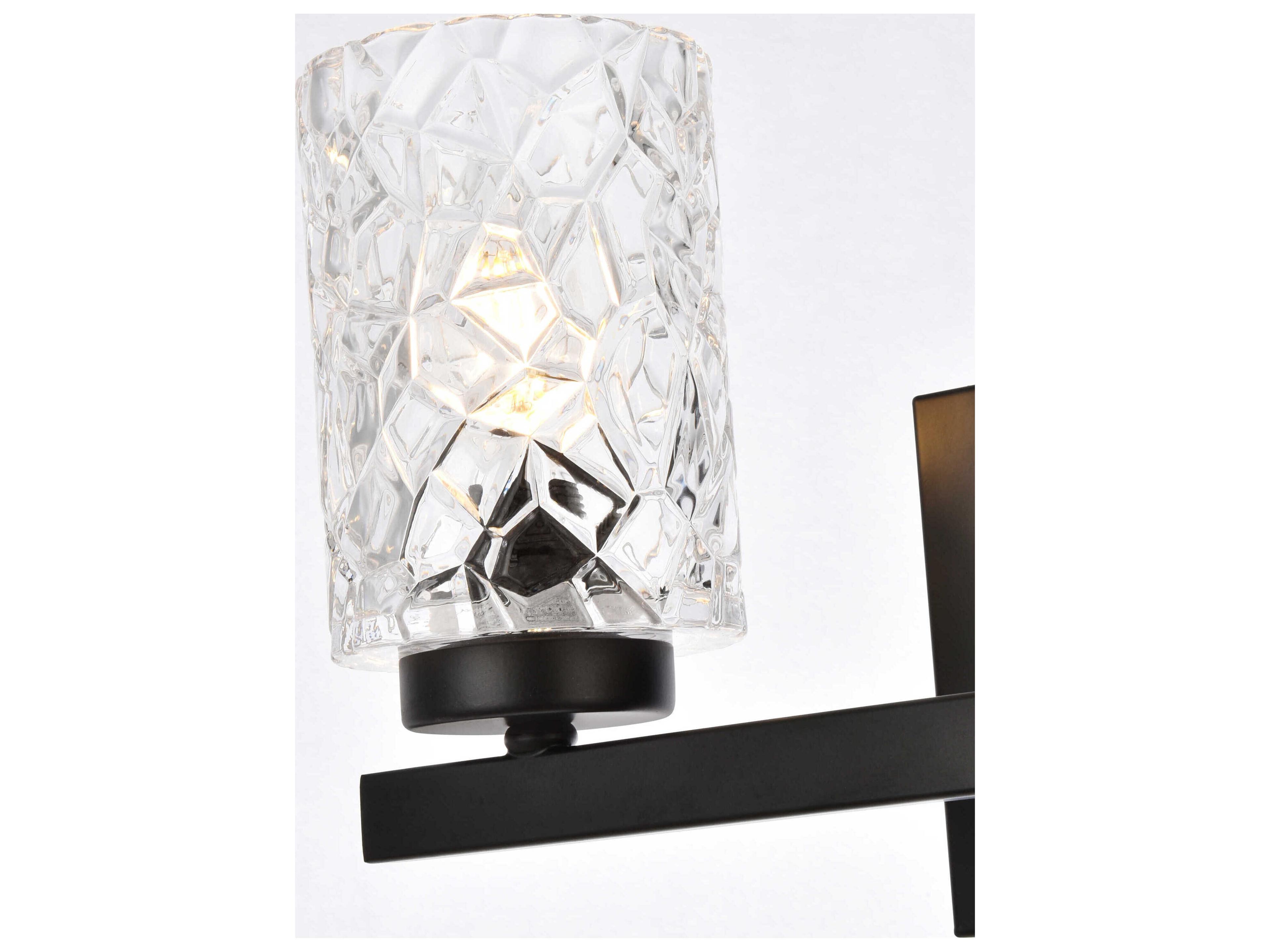 Elegant Lighting Cassie 2-Light Black And Clear Shade Glass Vanity Light