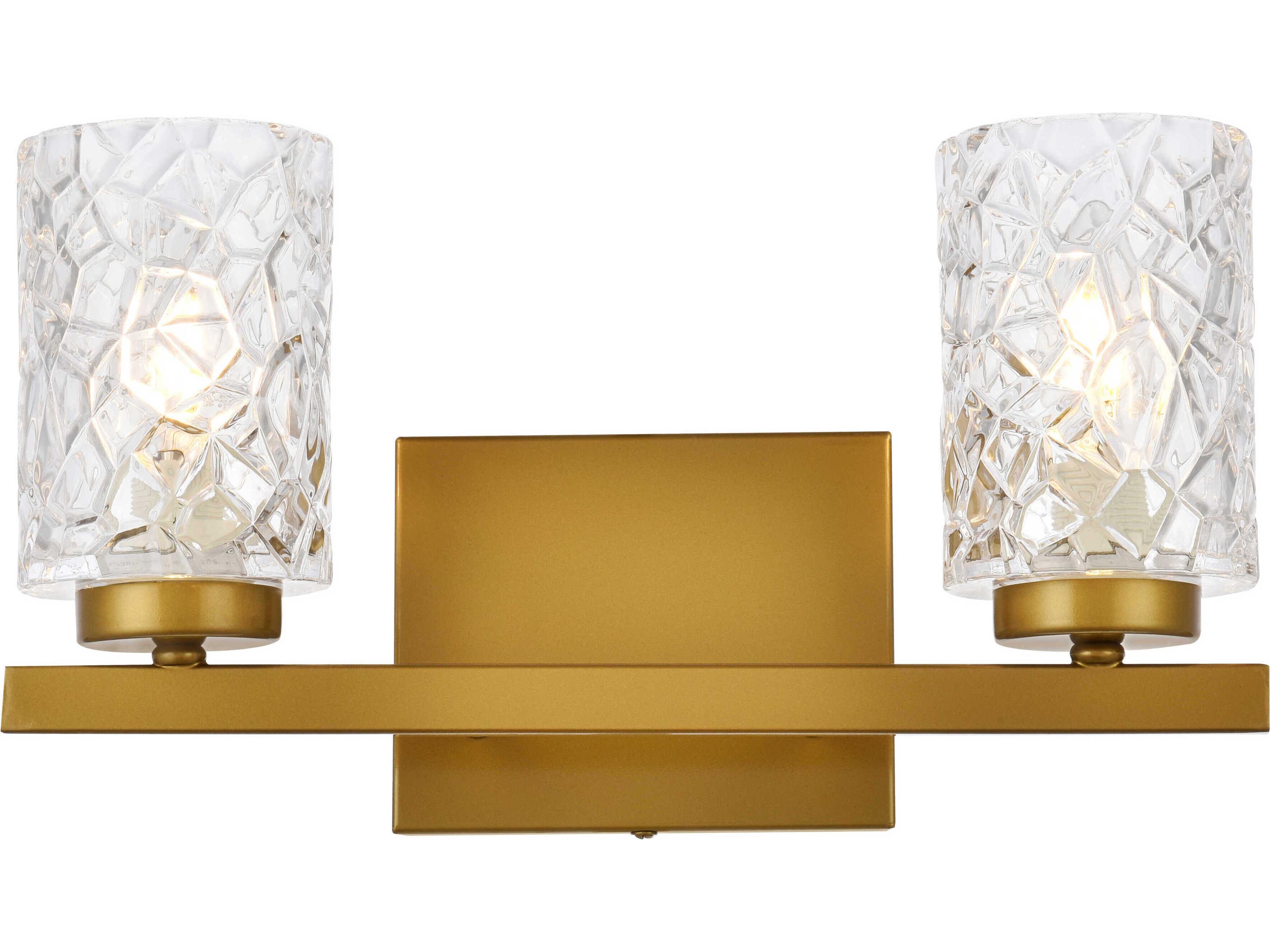 Cassie 2-Light Brass And Clear Shade Glass Vanity Light