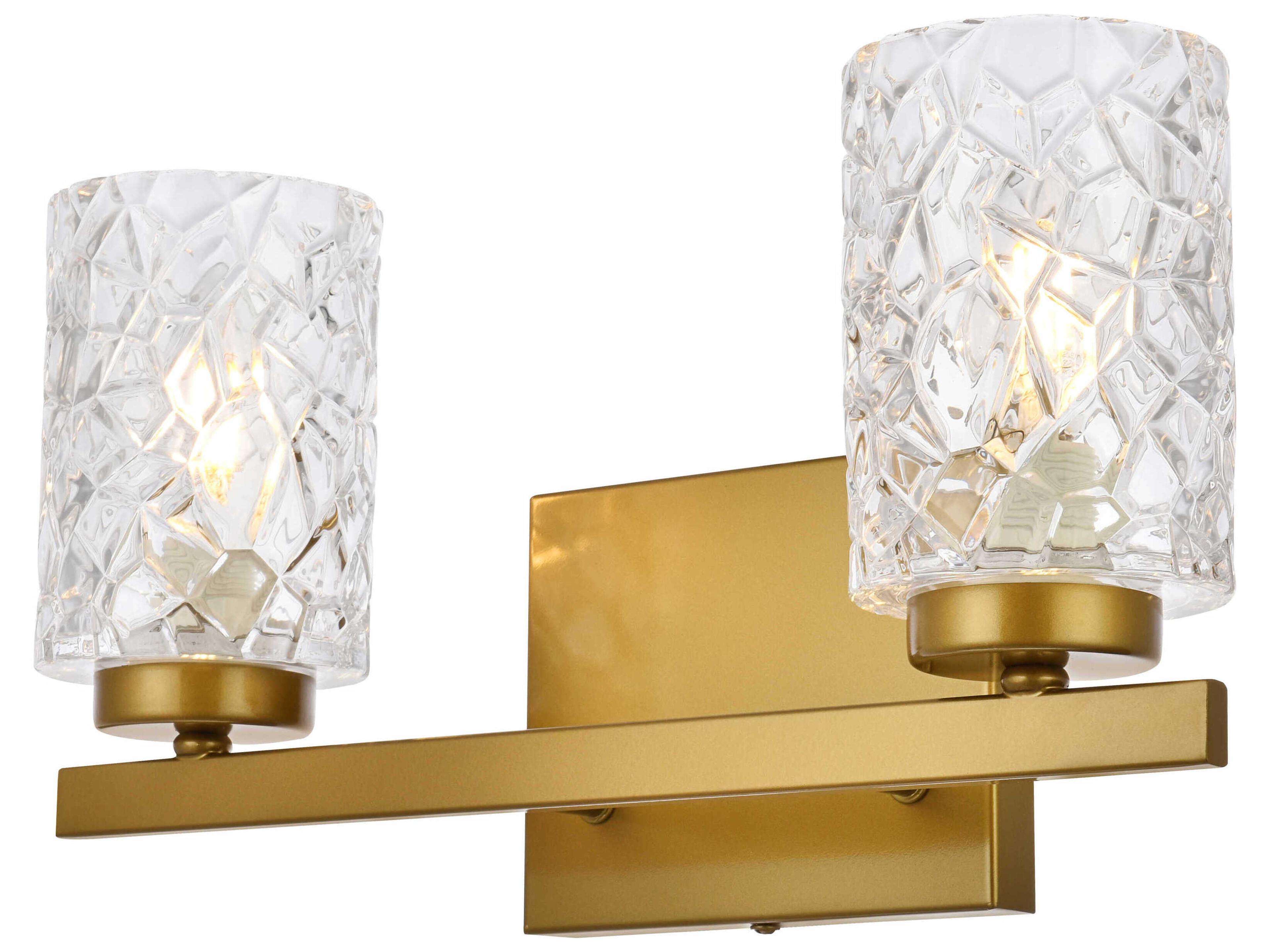 Elegant Lighting Cassie 2-Light Brass And Clear Shade Glass Vanity Light