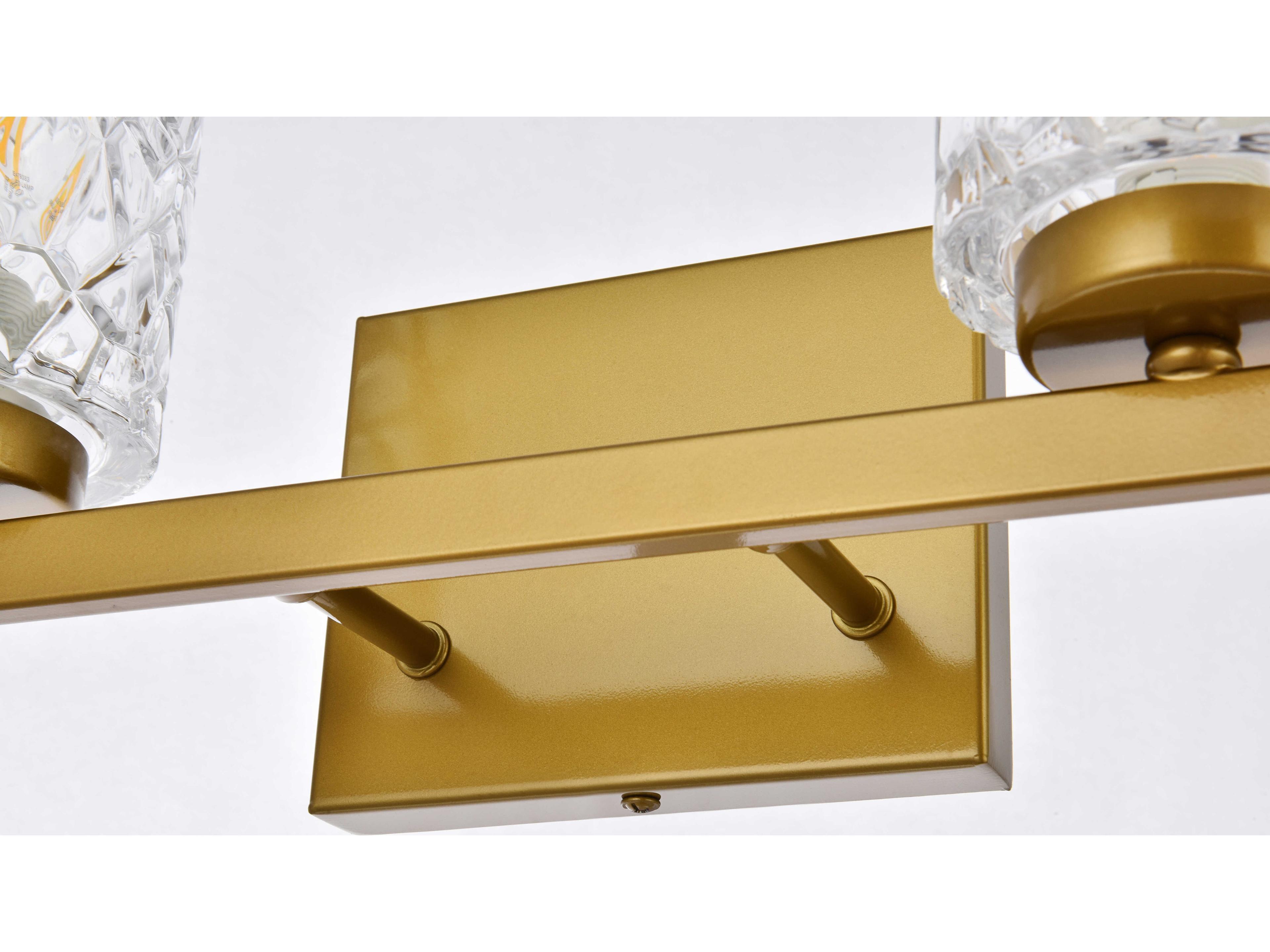 Elegant Lighting Cassie 2-Light Brass And Clear Shade Glass Vanity Light