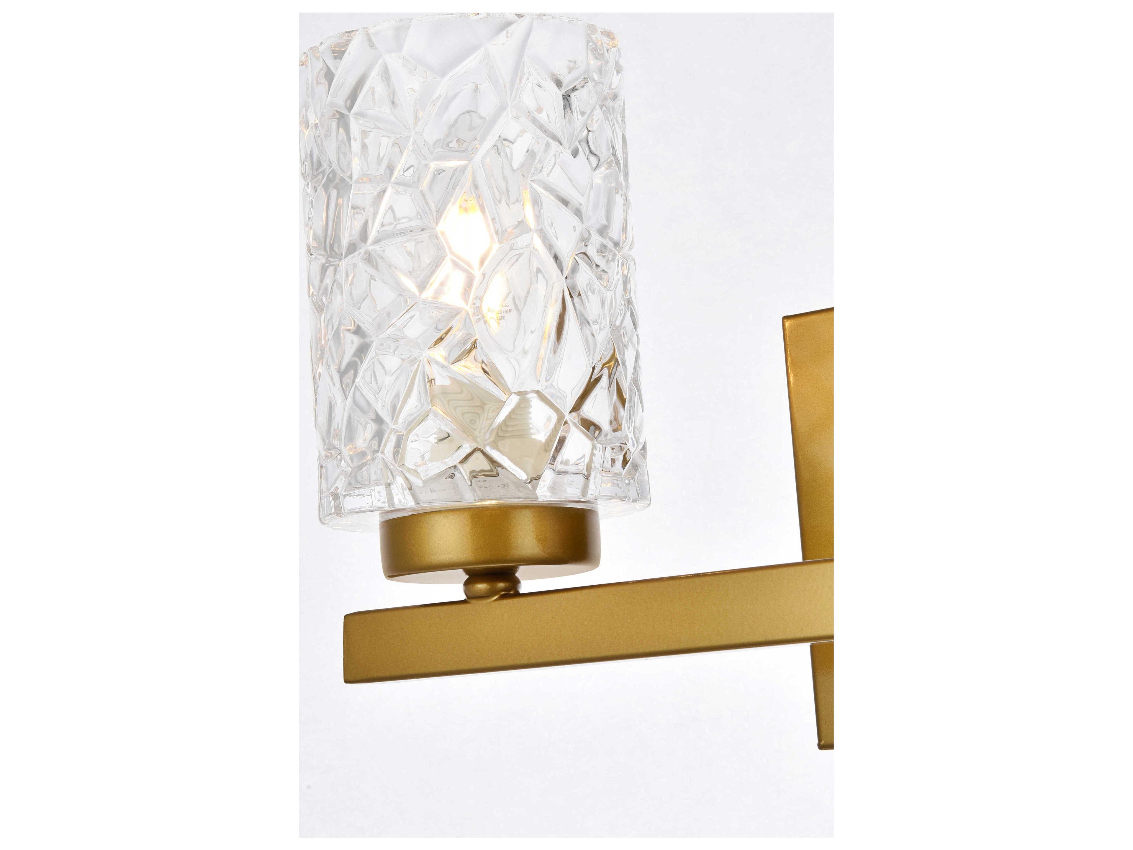 Elegant Lighting Cassie 2-Light Brass And Clear Shade Glass Vanity Light