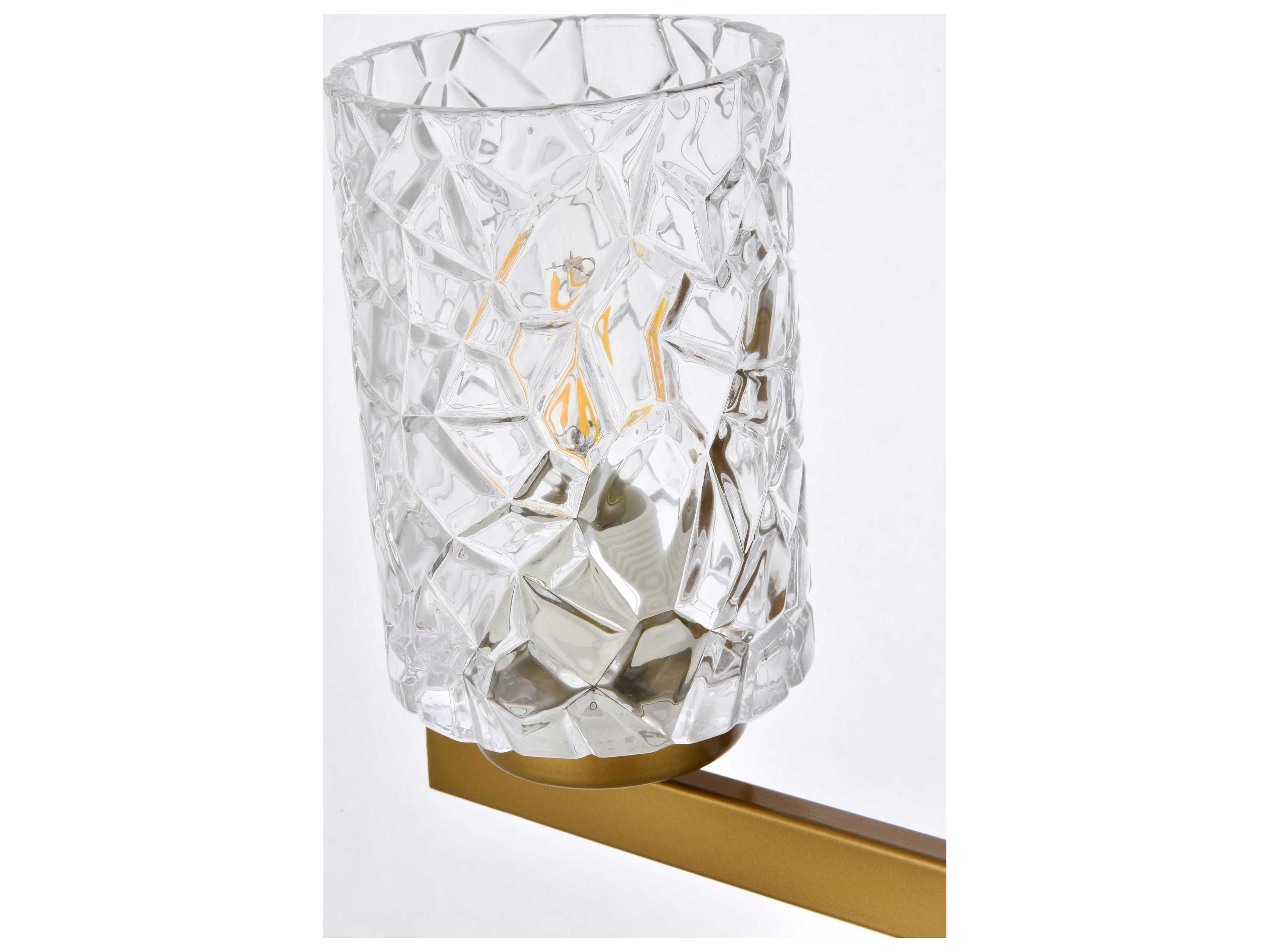 Elegant Lighting Cassie 2-Light Brass And Clear Shade Glass Vanity Light