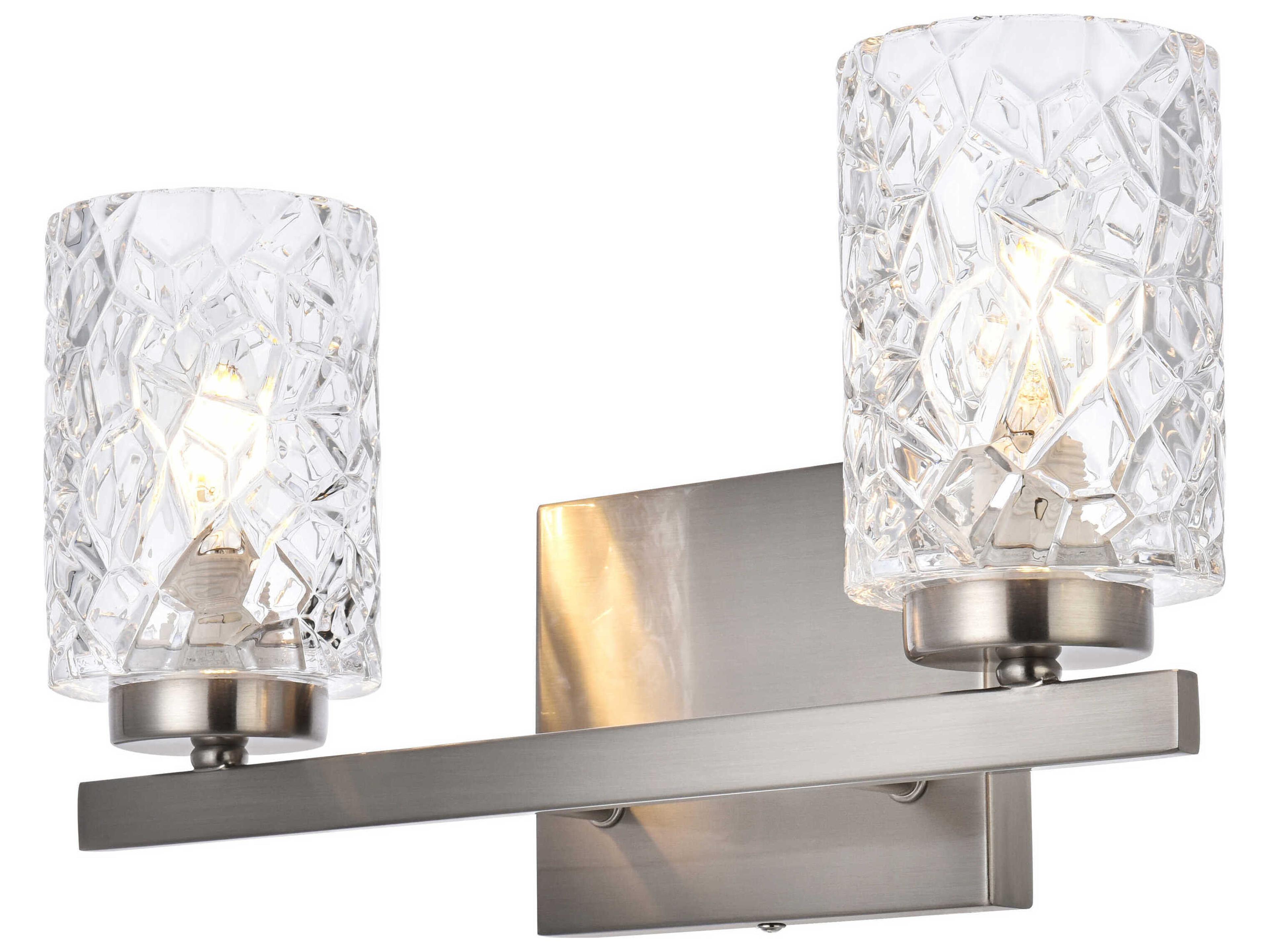 Elegant Lighting Cassie 2-Light Satin Nickel And Clear Shade Glass Vanity Light