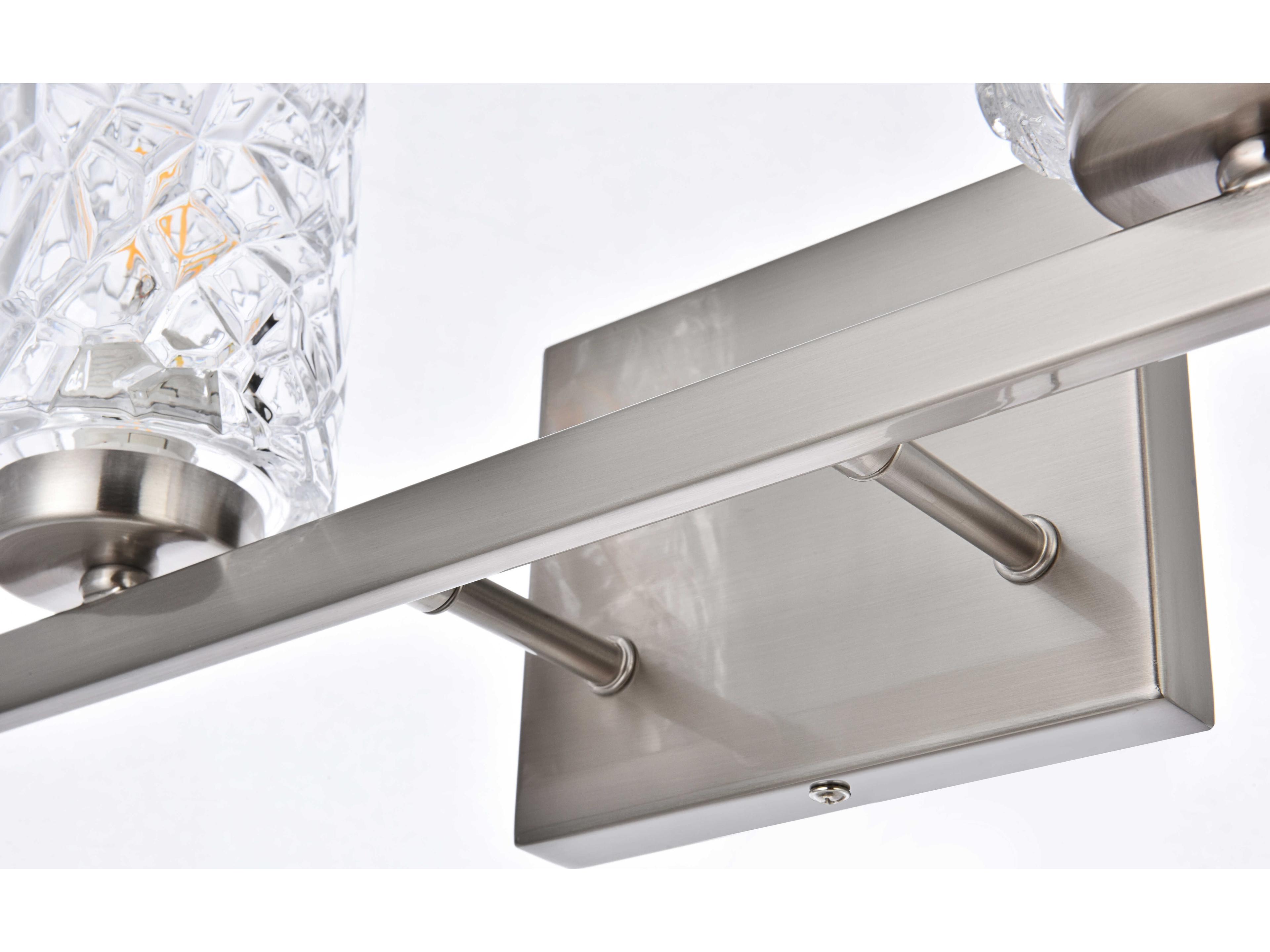 Elegant Lighting Cassie 2-Light Satin Nickel And Clear Shade Glass Vanity Light