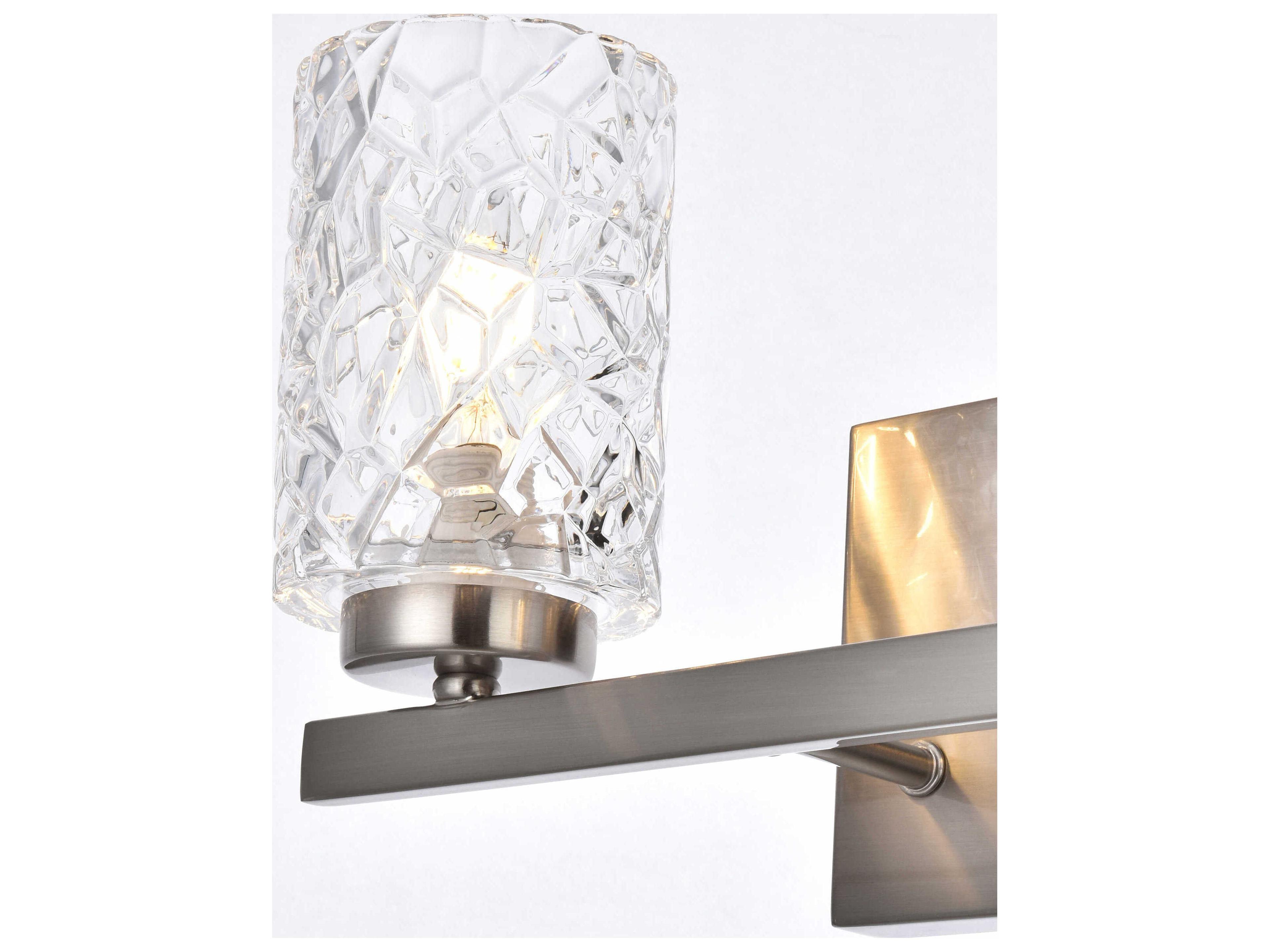Elegant Lighting Cassie 2-Light Satin Nickel And Clear Shade Glass Vanity Light