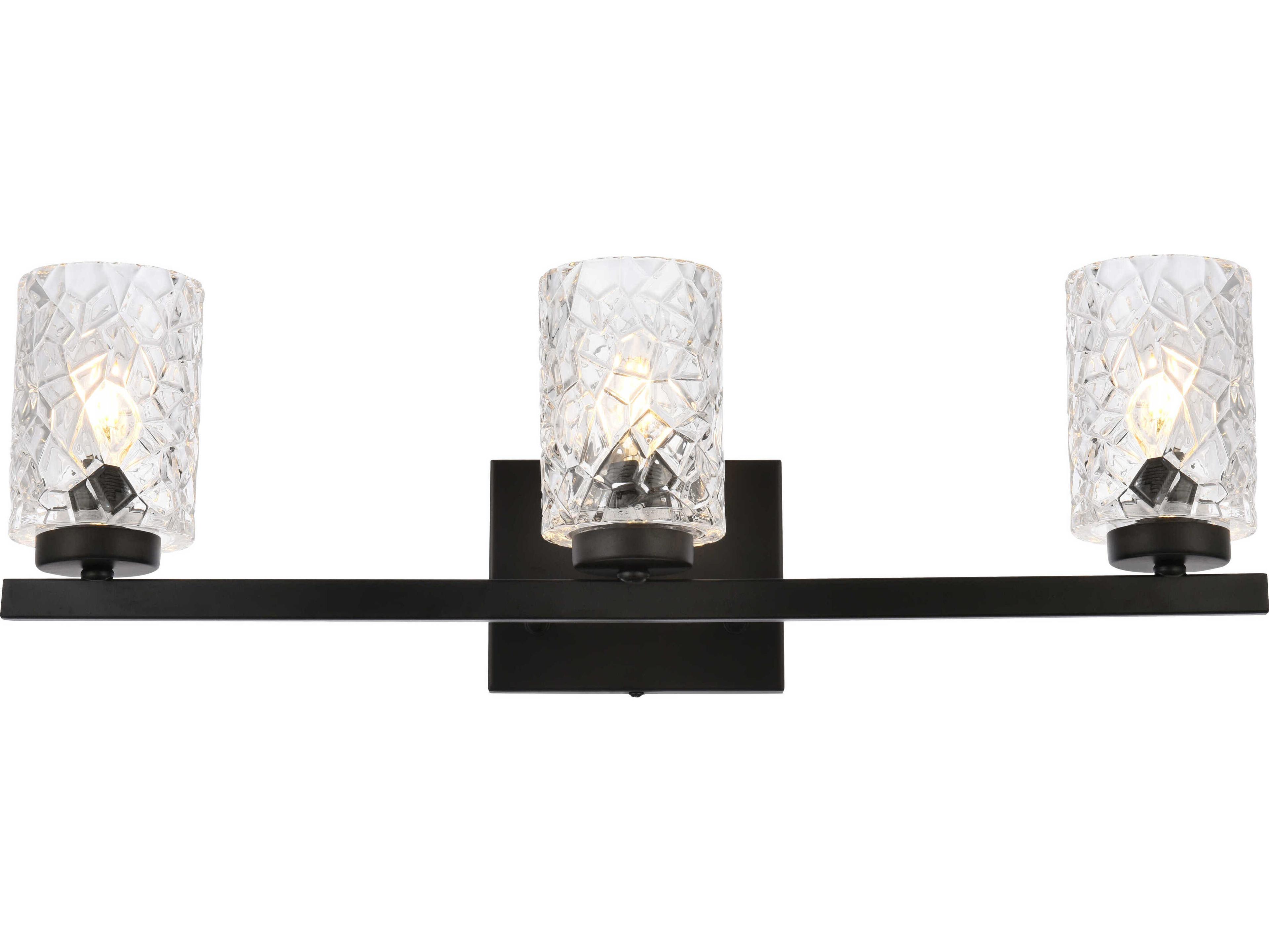 Cassie 3-Light Black And Clear Shade Glass Vanity Light