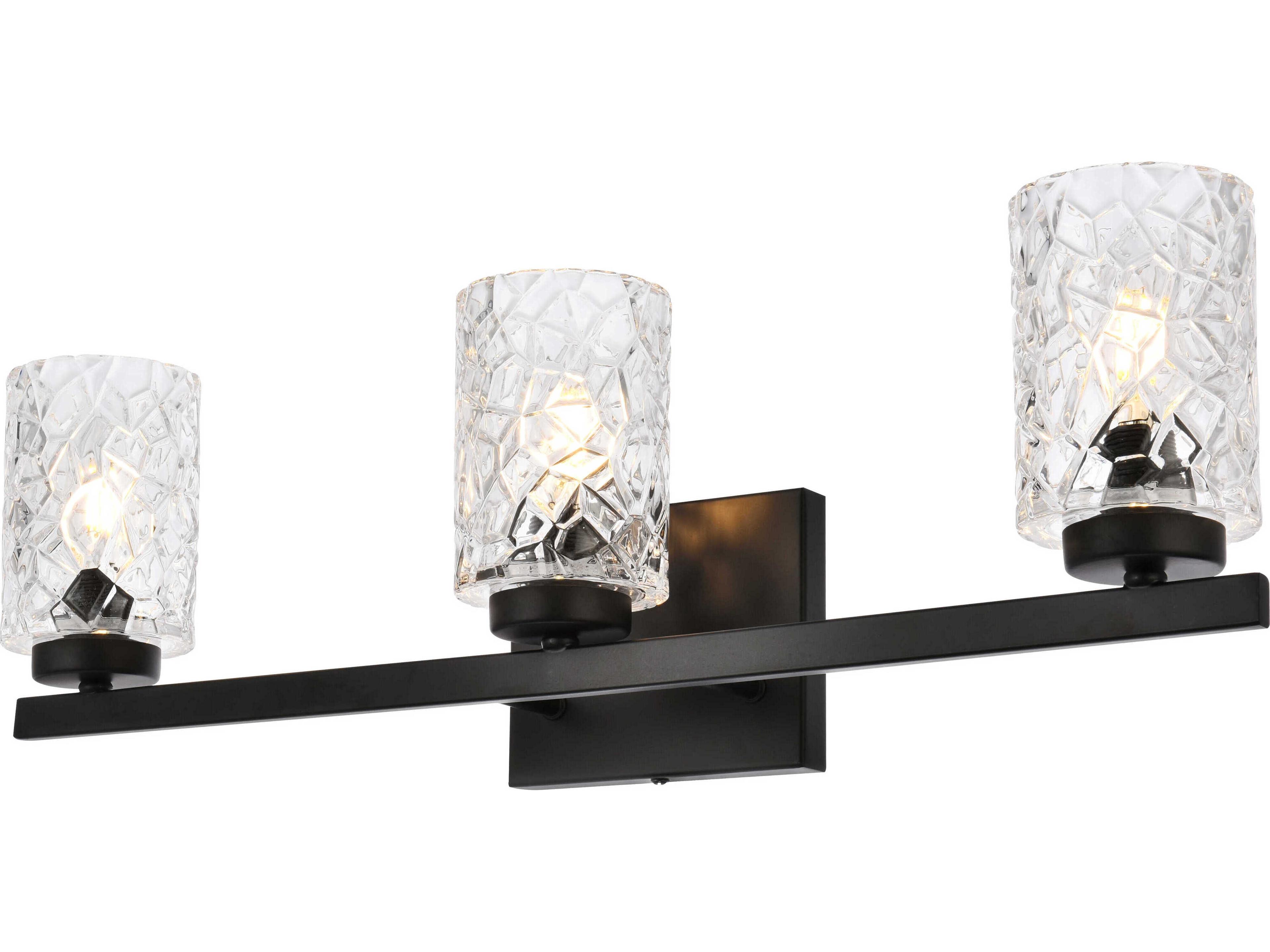 Elegant Lighting Cassie 3-Light Black And Clear Shade Glass Vanity Light