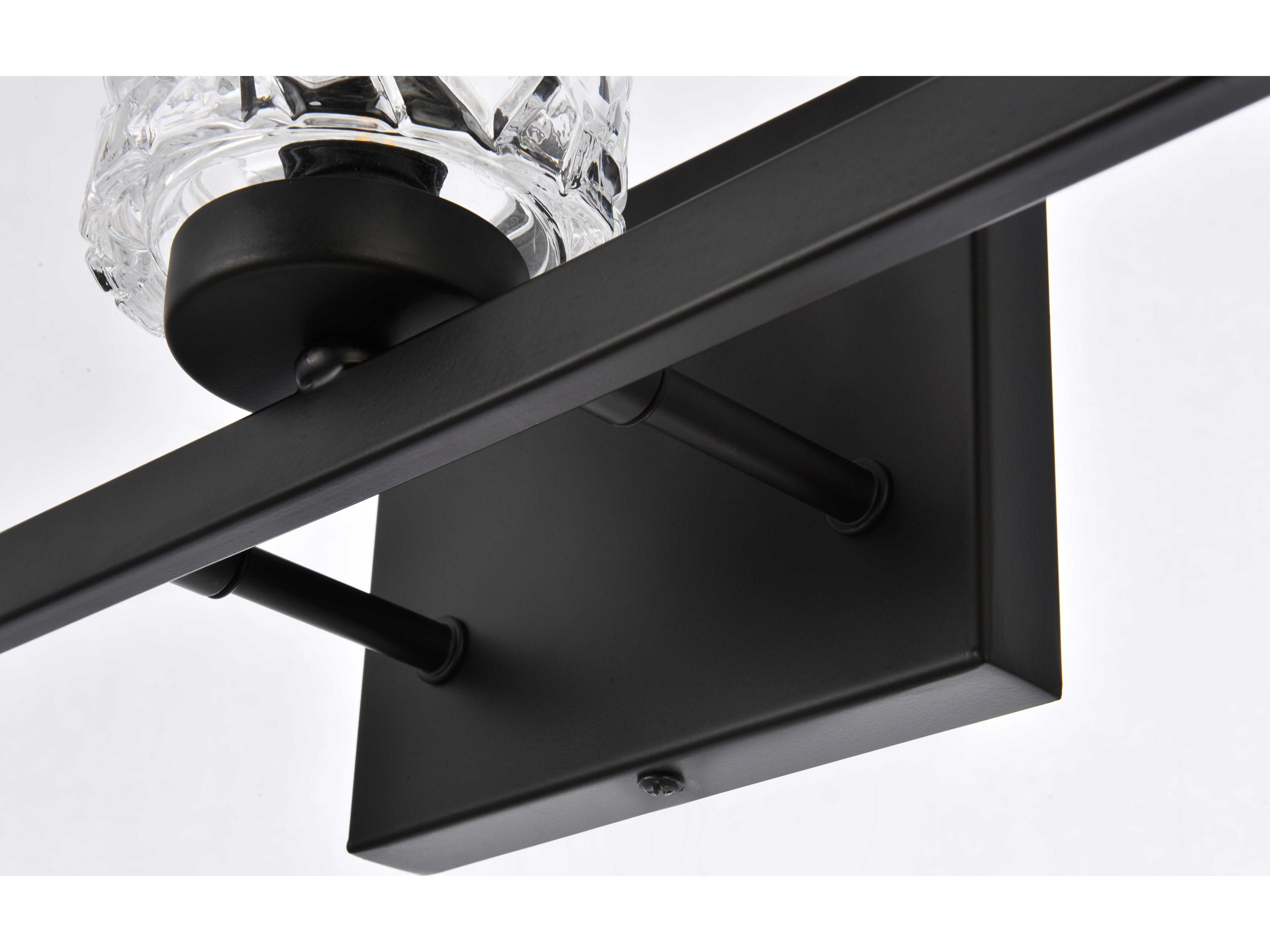 Elegant Lighting Cassie 3-Light Black And Clear Shade Glass Vanity Light