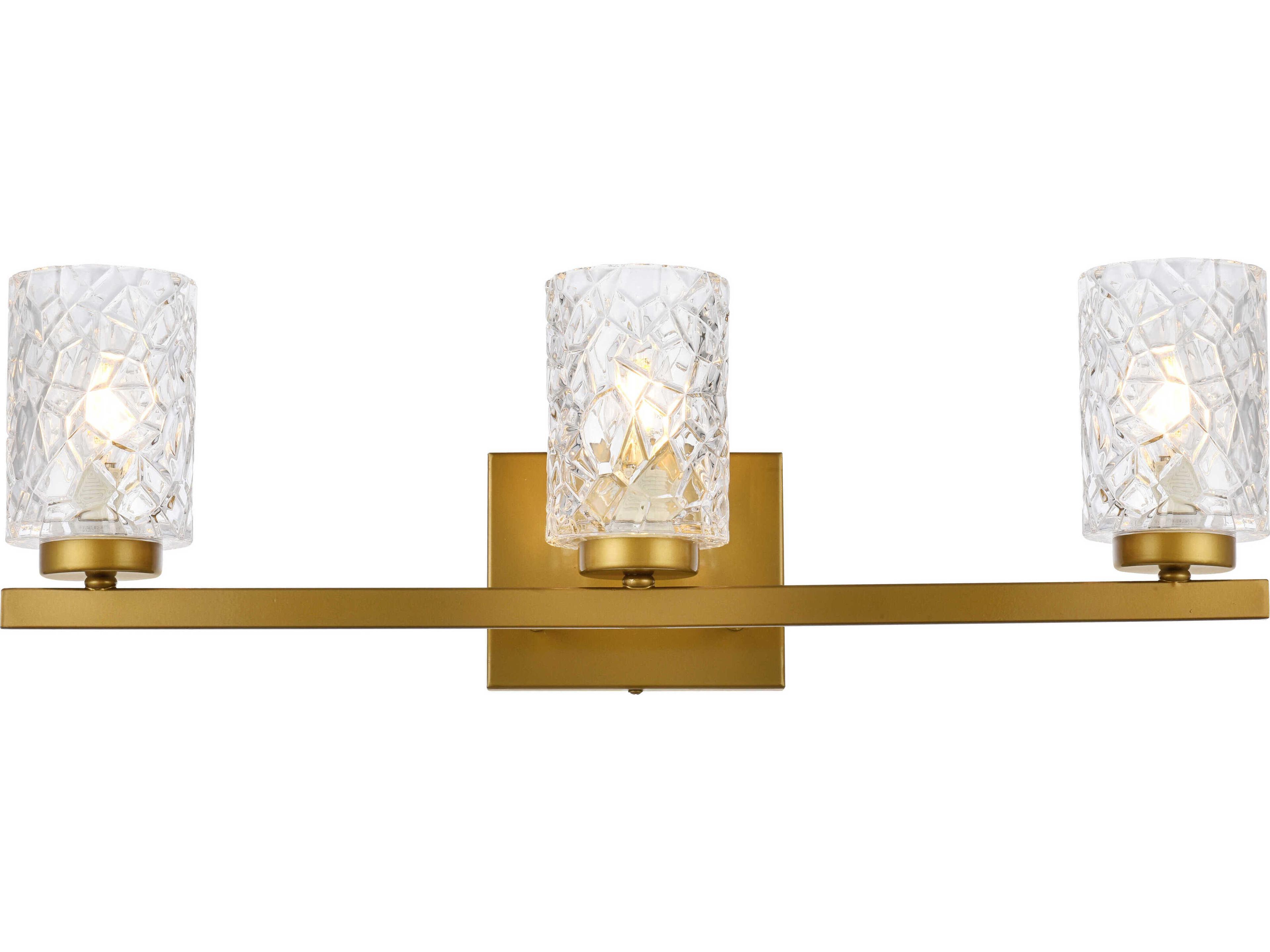 Cassie 3-Light Brass And Clear Shade Glass Vanity Light